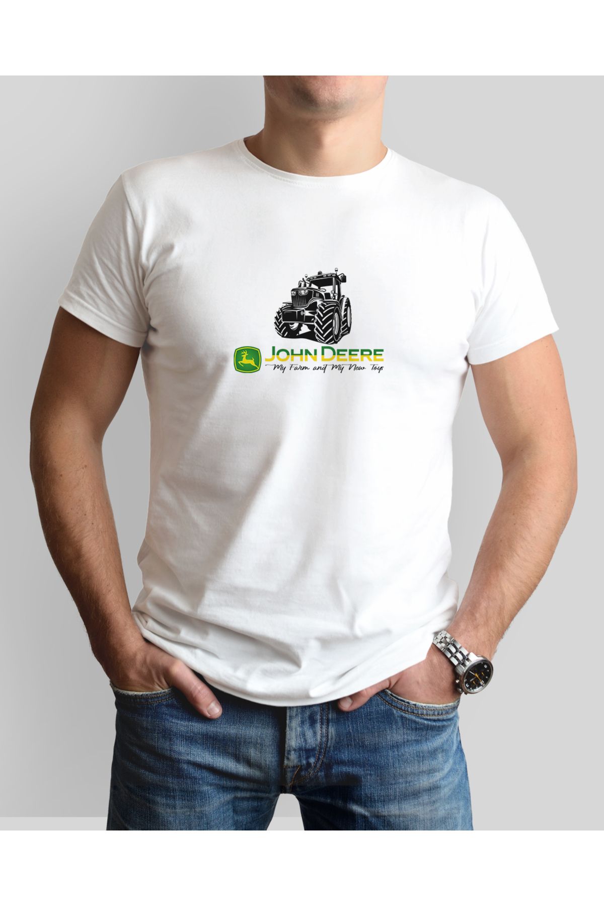 ONUR KANGAL John Deere Traktör Baskılı Sıfır Yaka Premium Tişört -TM2050