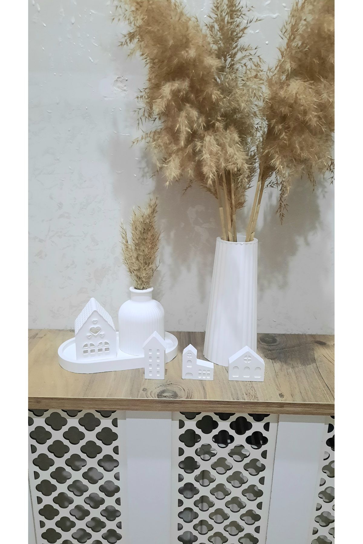 A Bunch 7 parça, Dekorasyon beyaz vazo, mumluk, ev, hediyelik set, taş tozu,
