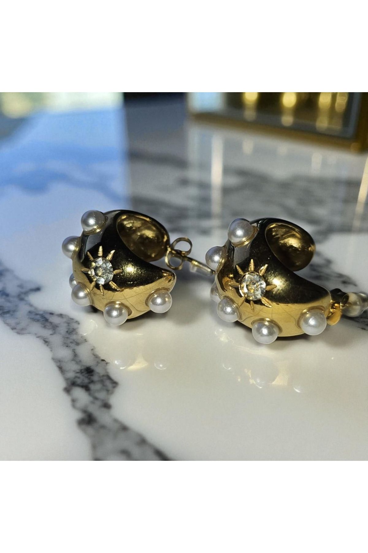 Fundéa Jewelry Kraliçe İncisi küpe, Şık Parlak ışıltılı Zarif Tarz Model Çelik, küpe modelleri