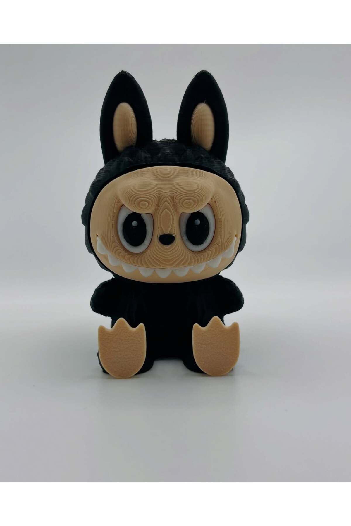 Cochines-Sitting Labubu Figure - Black Labubu Healthy Petg Material 3D Figure 9.5cm 3