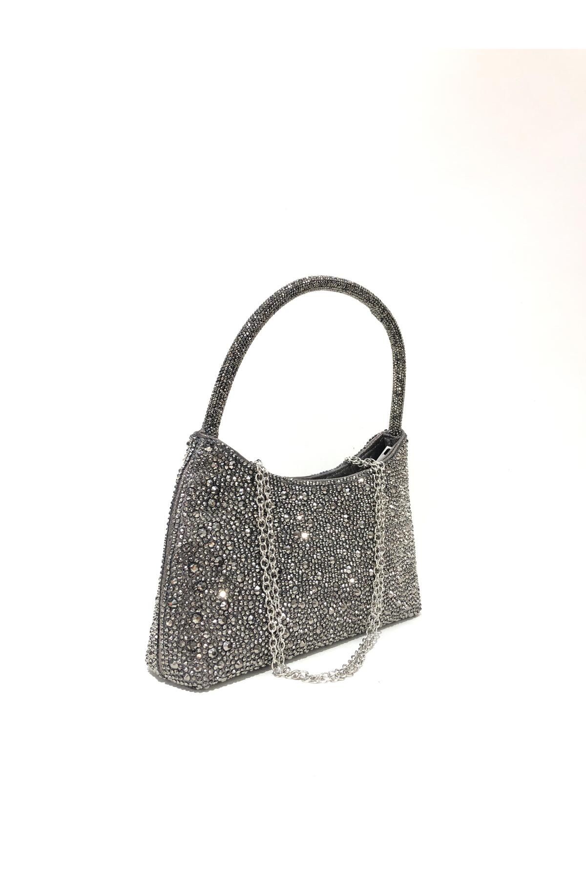 womenacs Platin Renk Su Damlası Taşlı Abiye Clutch Portföy Düğün Nişan Kına Kadın Gece Çantası (askılı)