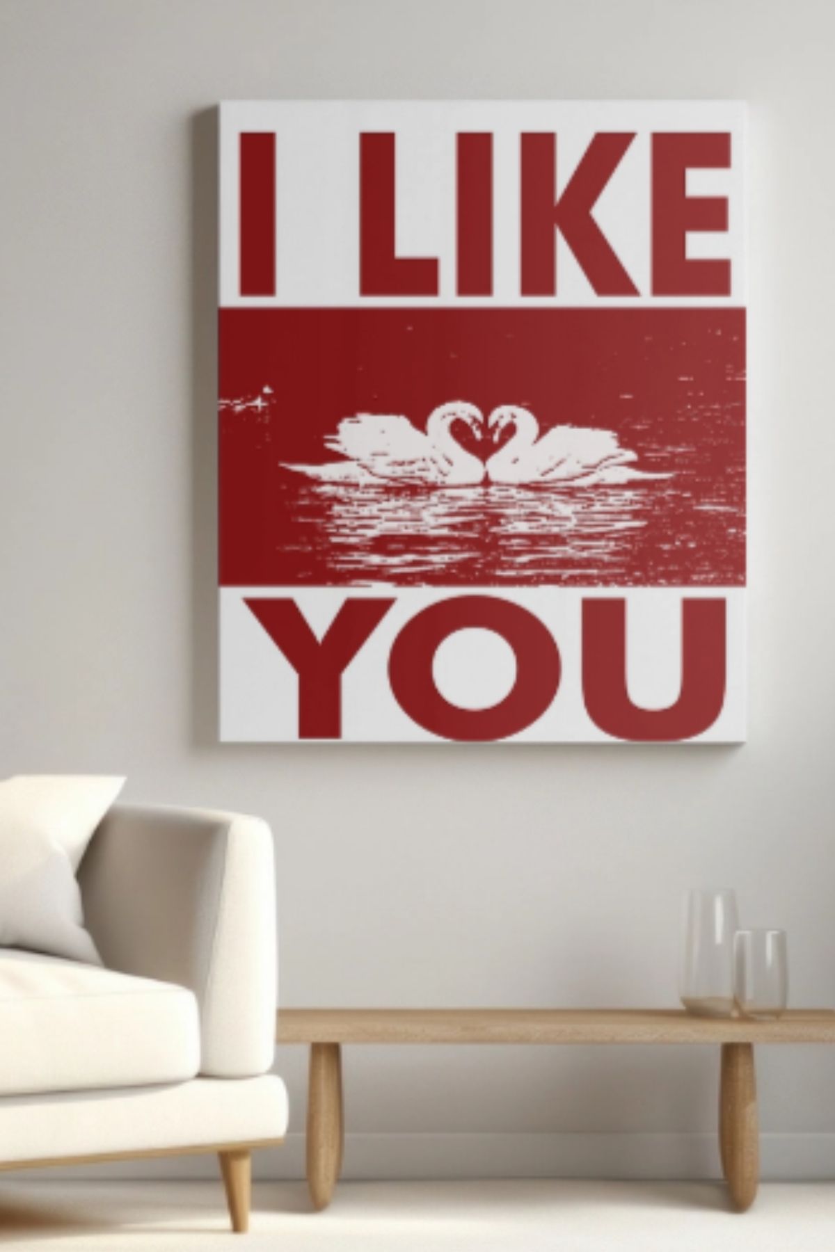 Martco I LIKE YOU | Kuğu Temalı Kanvas | Canvas Tablo