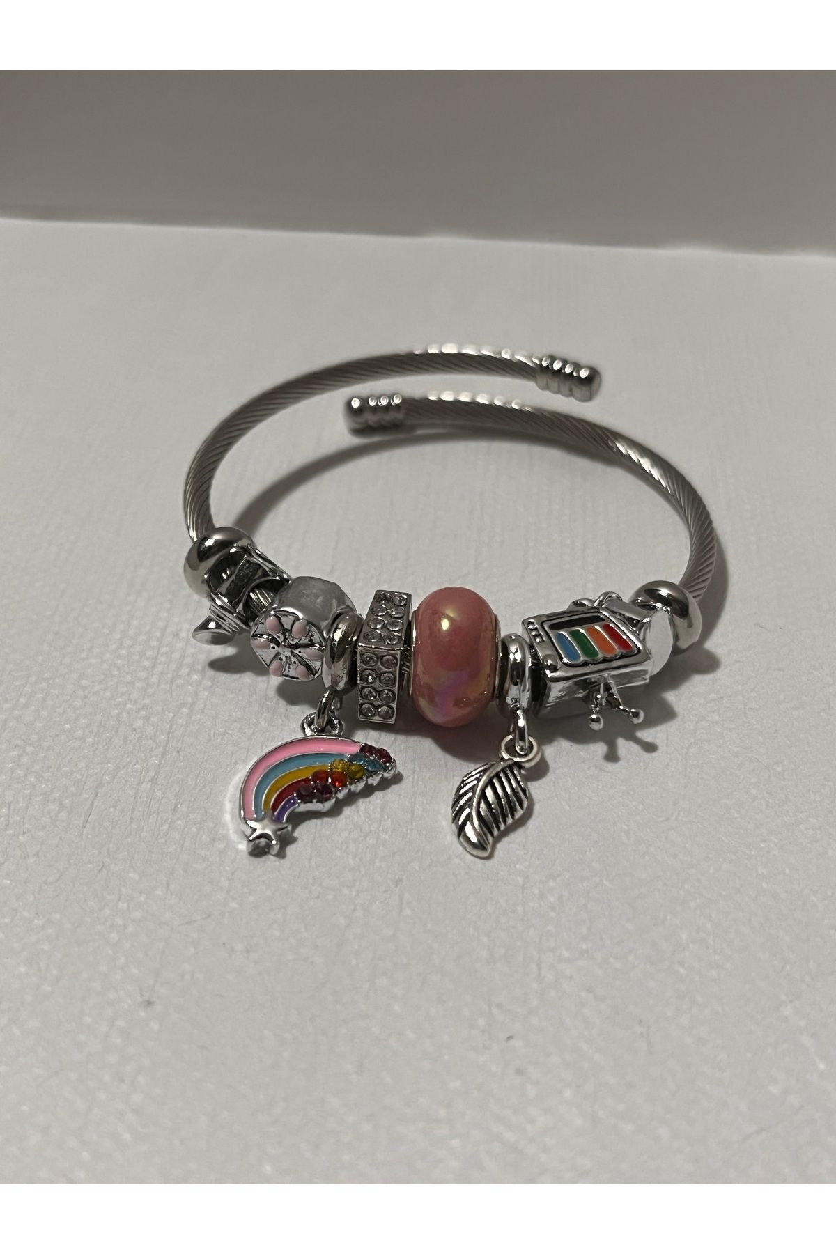peracostore Gümüş Renkli Detaylı Charm Bileklik