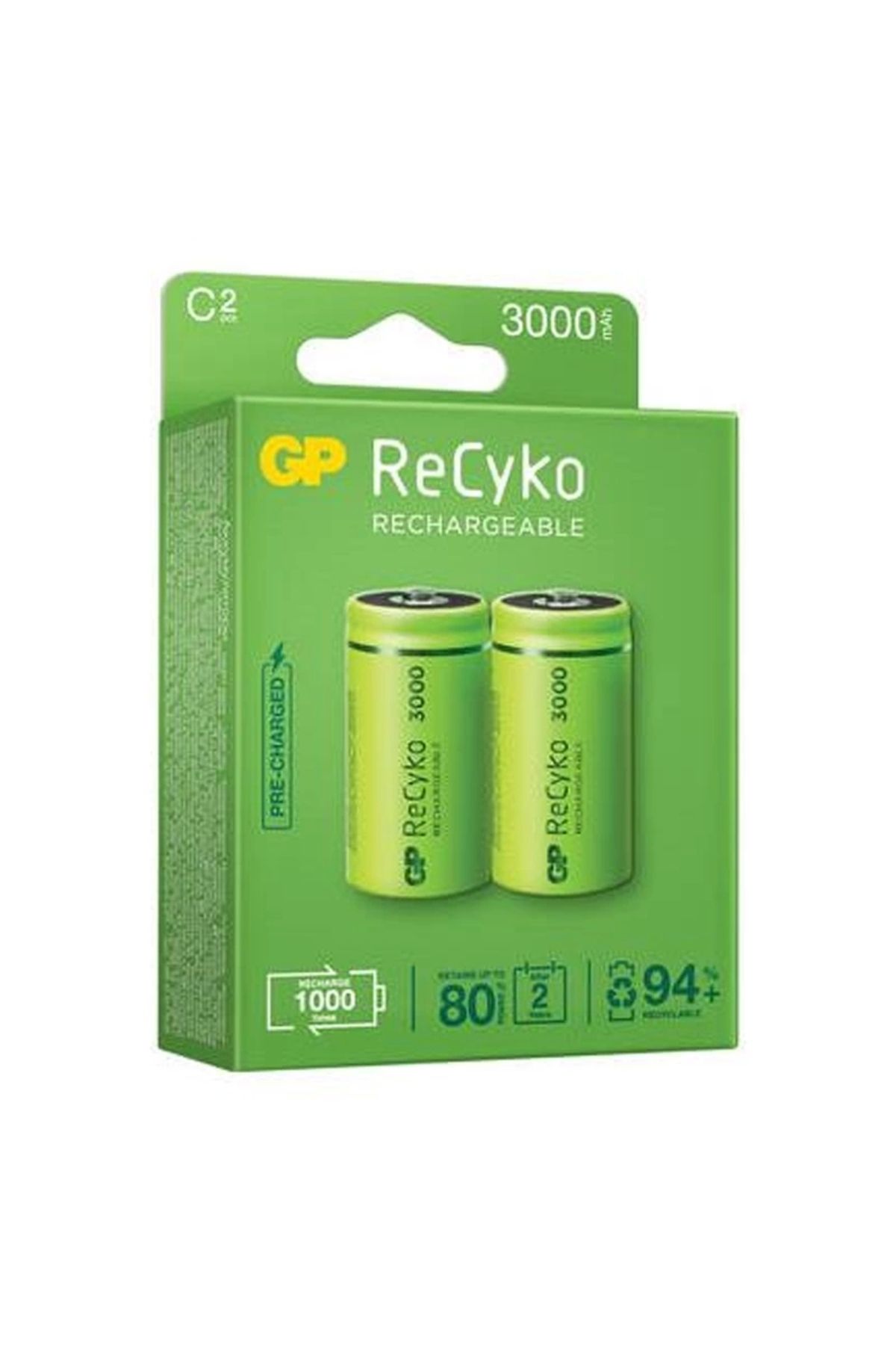 Go İthalat GP 3000 MA NI-MH 1.2V ORTA C BOY ŞARJLI PİL 2LI PAKET (4940)