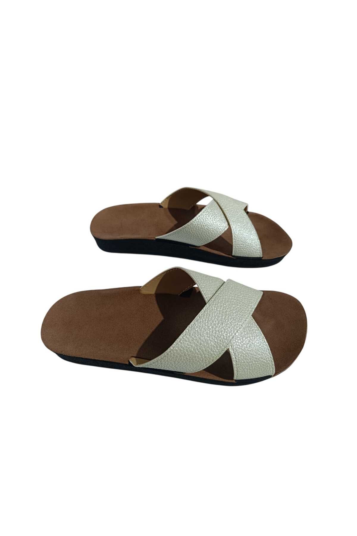 GMSHOES Çapraz Detay Kahverengi Taban Terlik