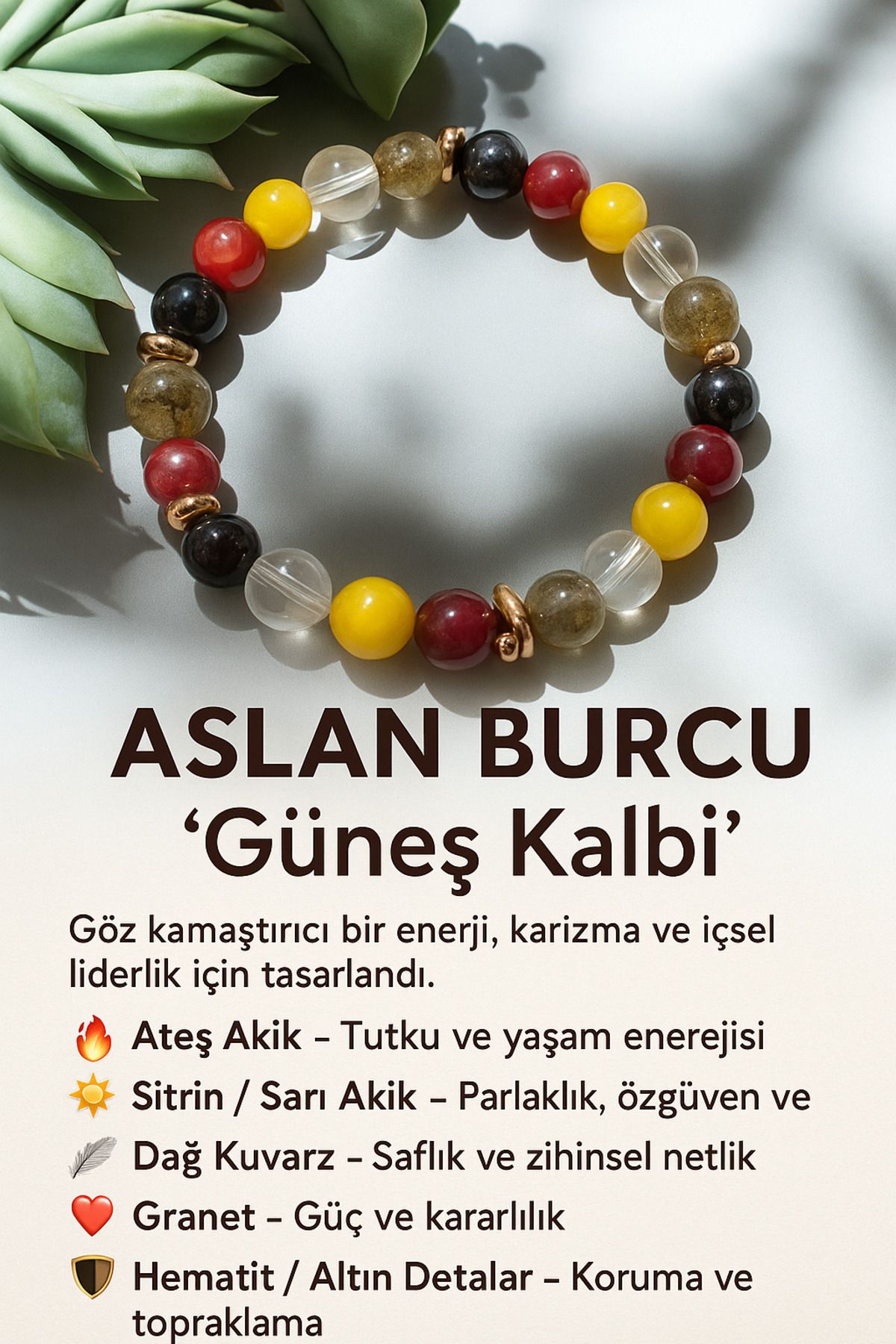 Thorparacord Aslan Burcu Doğal Taş Bileklik – Güneş Kalbi, Karizma | Astara
