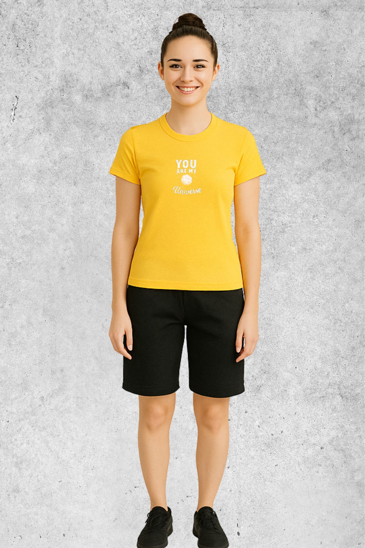 MOLICO Basic unisex sıfır yaka kısa kollu MY UNİVERSE BASKILI TSHİRT