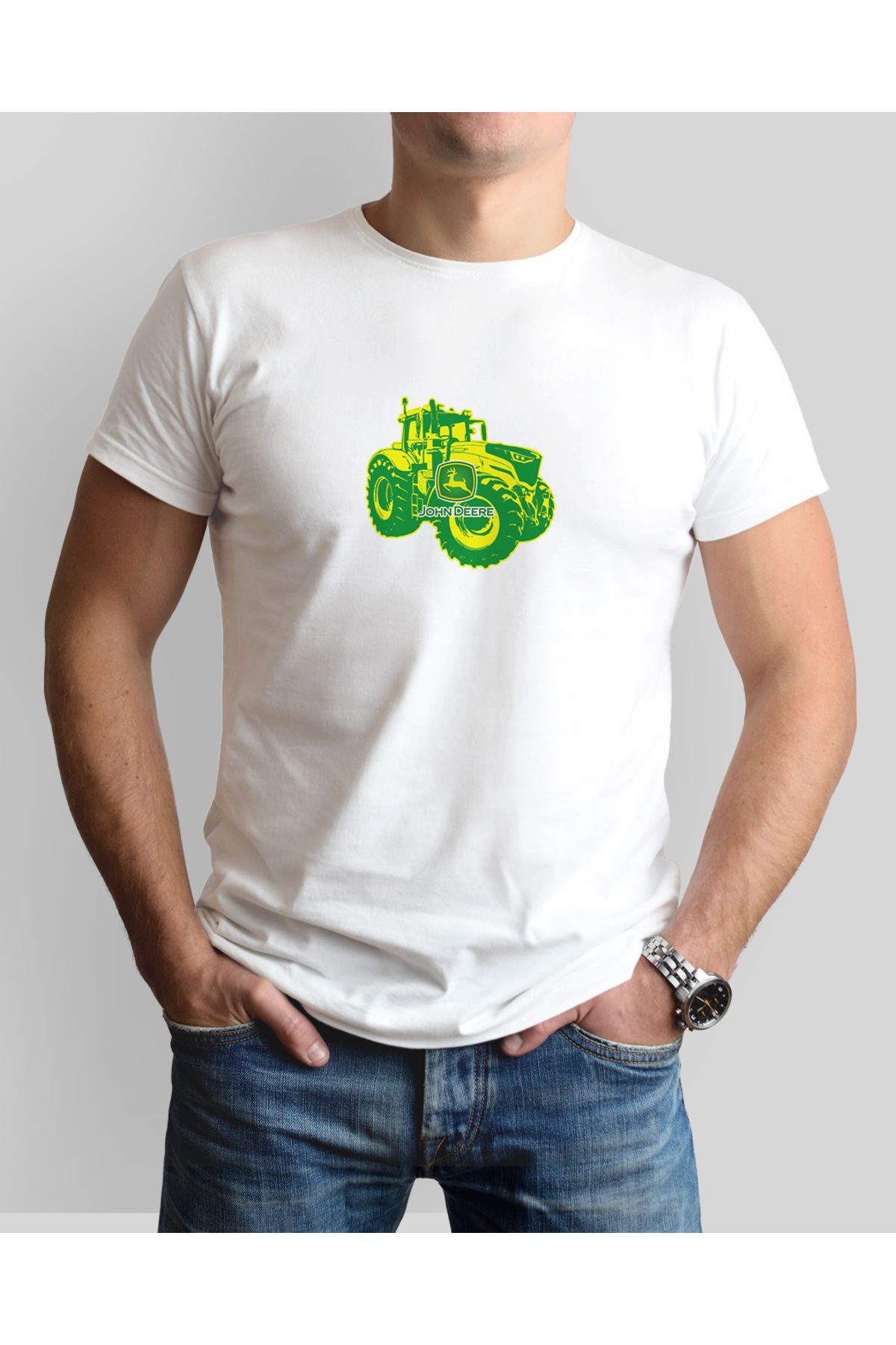 ONUR KANGAL John Deere Traktör Baskılı Sıfır Yaka Premium Tişört -TM2053