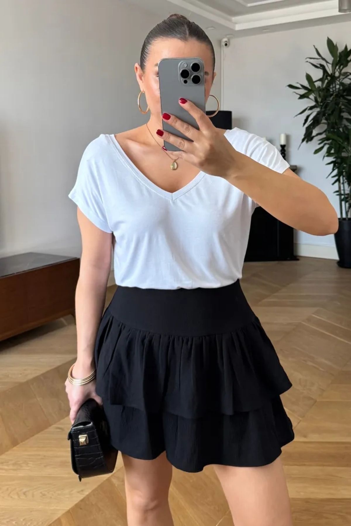 Tuba Butik Ön Arka V Kısa Kollu Kadın Tişört