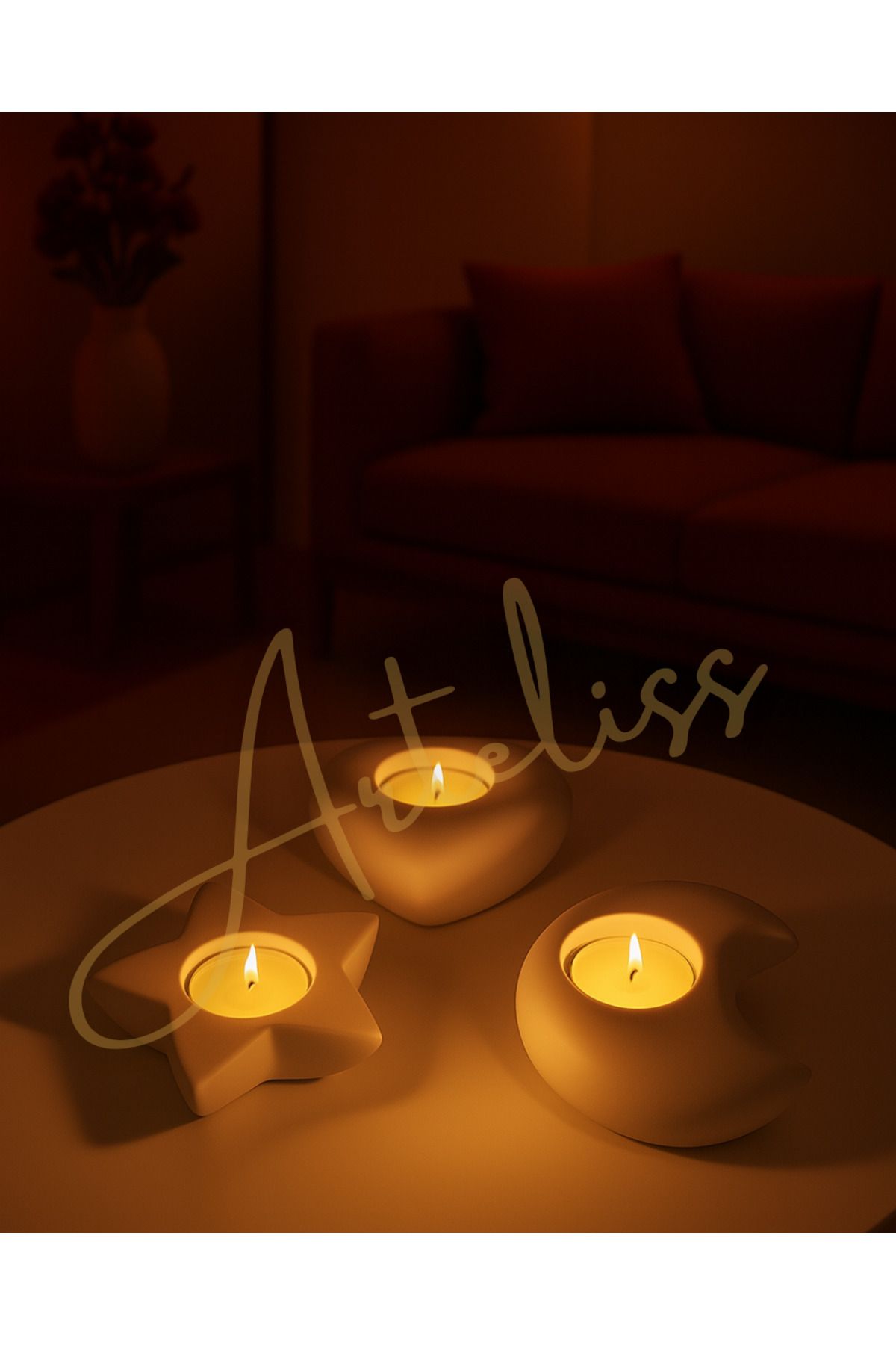 Arteliss Dekoratif Bohem Tealight Set Kalp Ay Yıldız - 3'lü