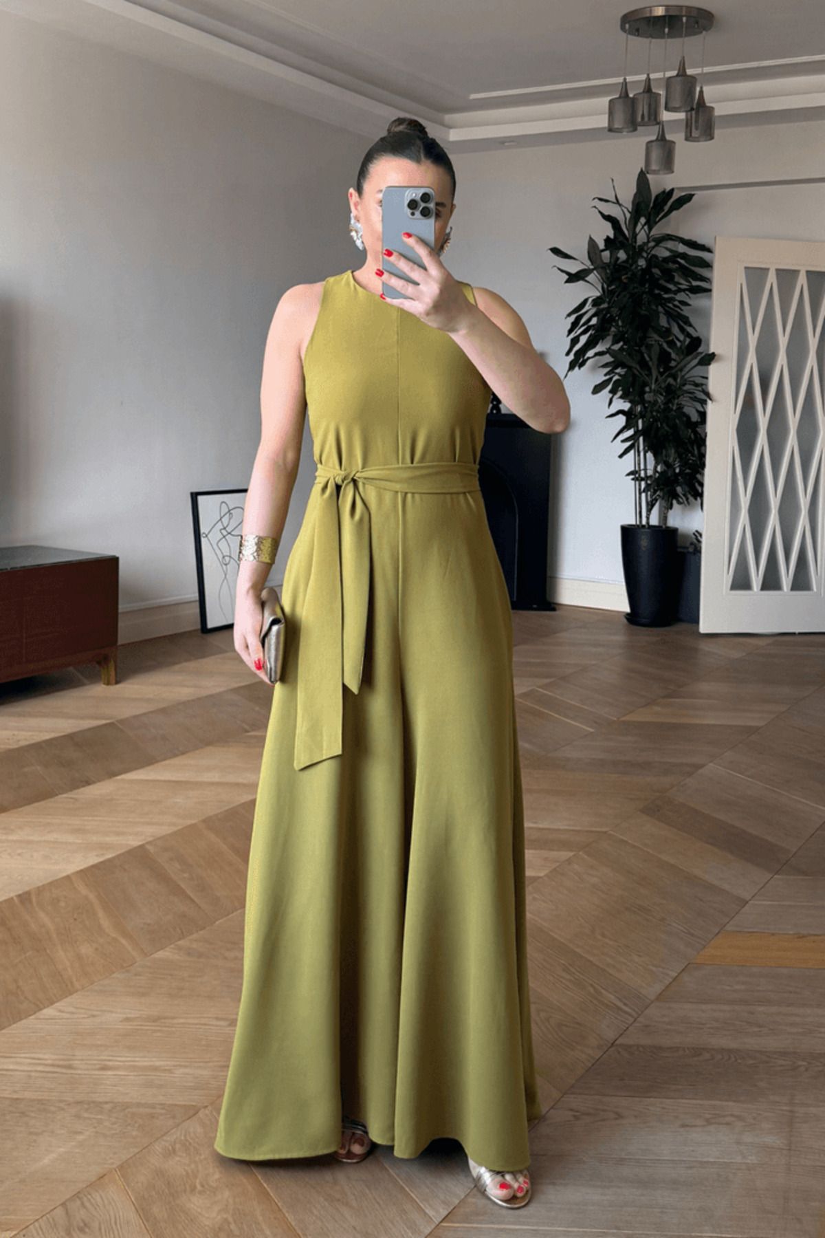 Tuba Butik Sıfır Kol Bol Paça Kadın Tulum