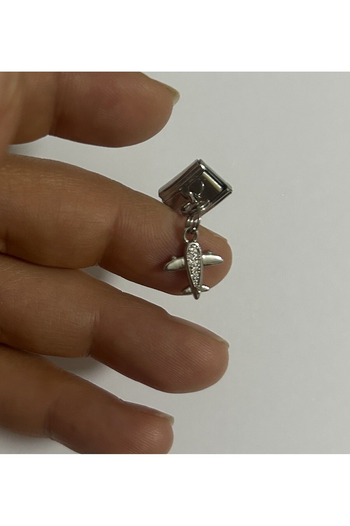 stainles steel ÇELİK SİLVER RENK UÇAK TEMALI CHARM