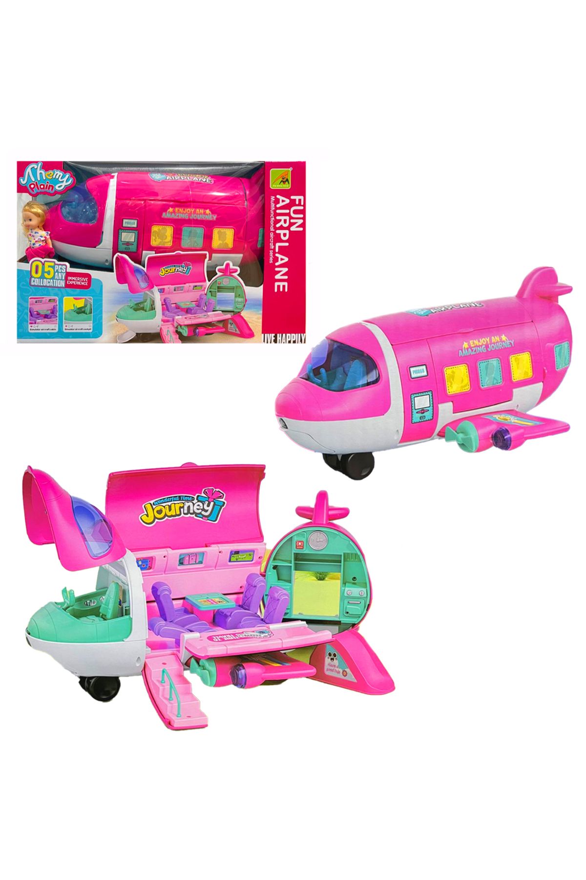 Banadabak UÇAK 9045-11 PEMBE AKSESUARLI TRAVEL GİRL 3+(1 ADET FİYATIDIR)