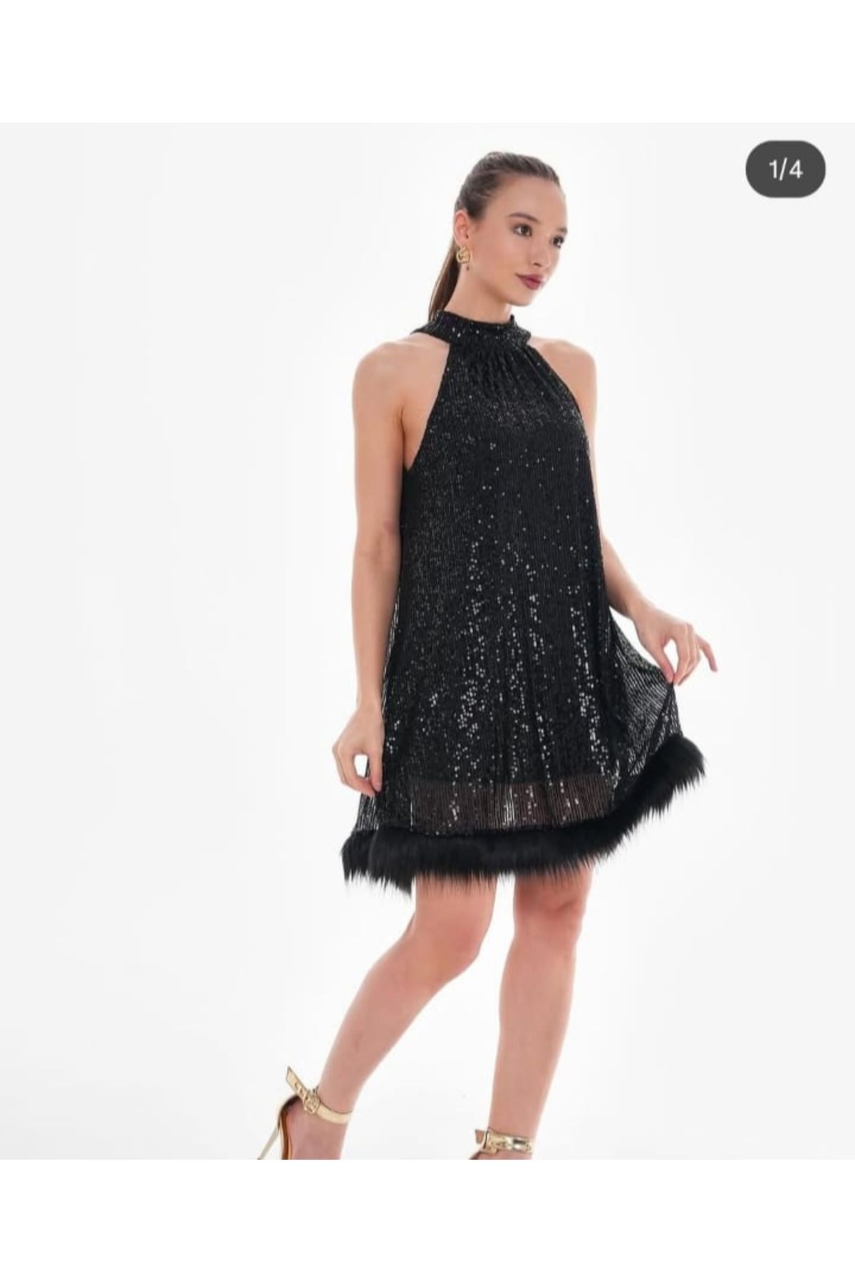 Zirova Fashion Sırt Ense Detaylı Pul Payetli Elbise