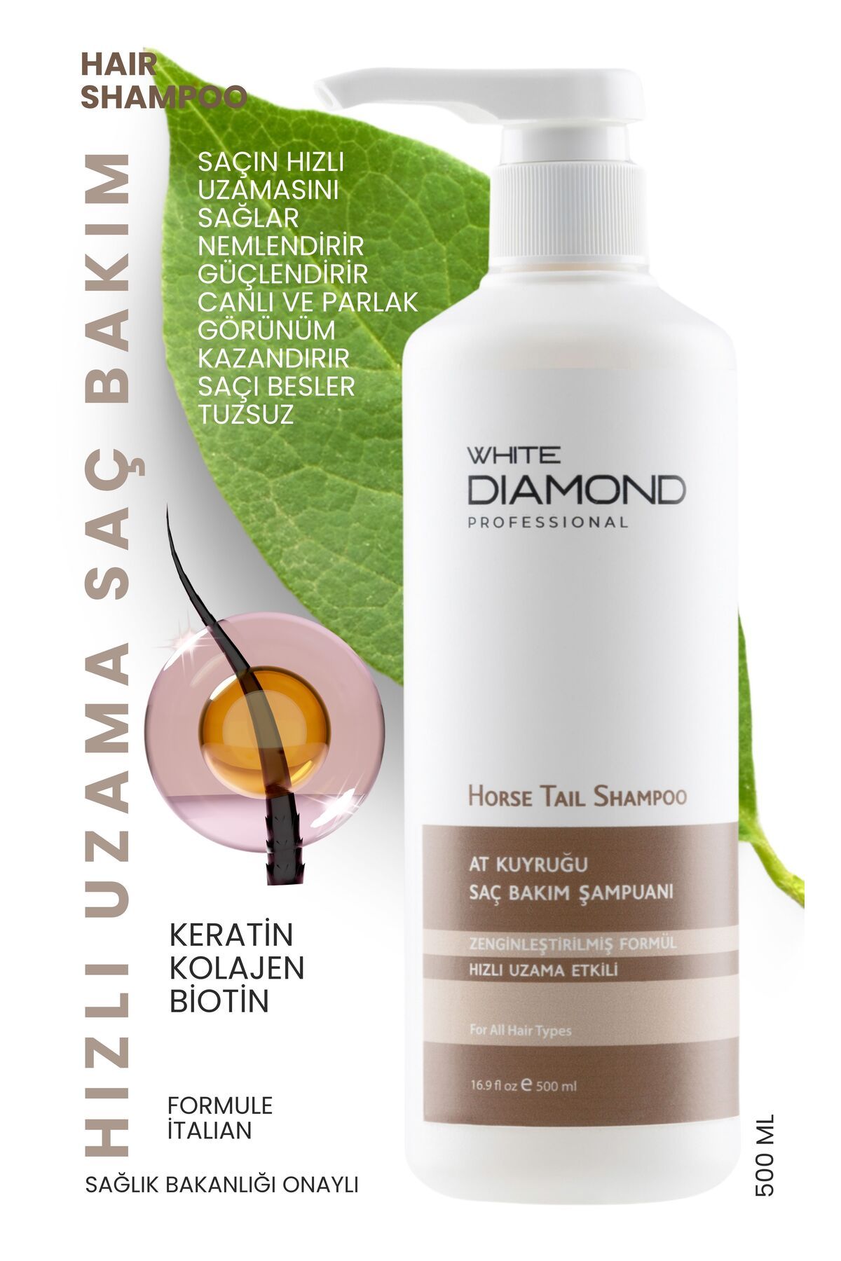 WHİTE DİAMOND At Kuyruğu Hızlı Saç Uzama Etkili Bakım Şampuanı 500 ml