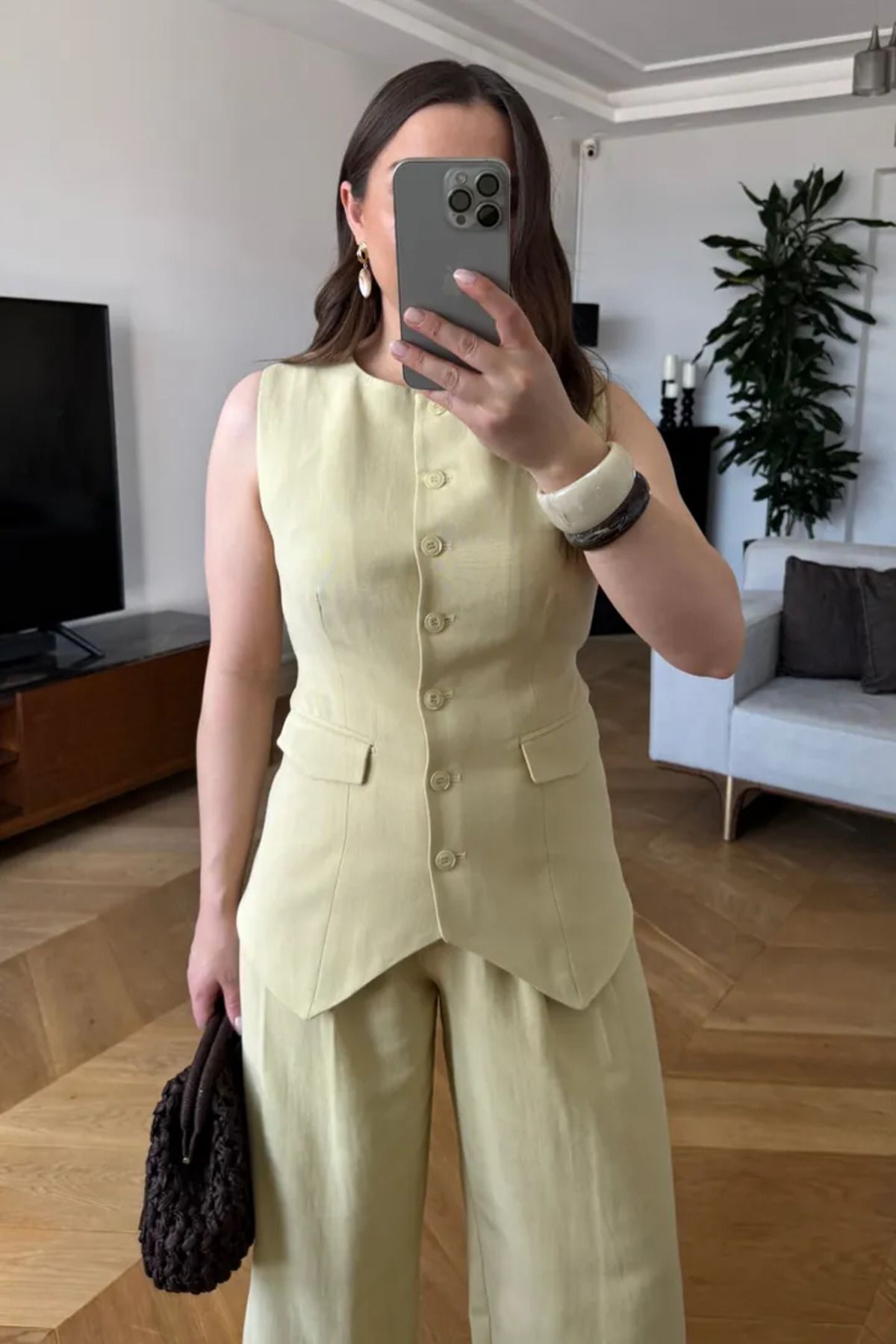 Tuba Butik Bisiklet Yaka Keten Karışımlı Kadın Yelek