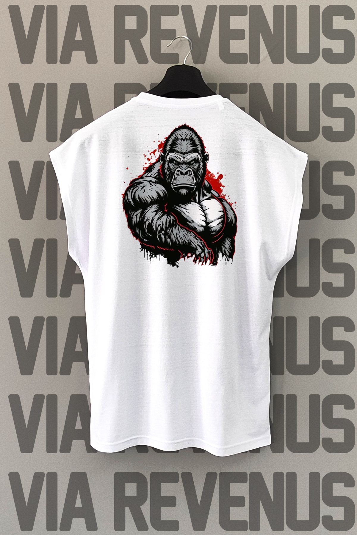 Vordevia Goril Sırt Baskılı Sıfır Kollu Bisiklet Yaka Spor Tshirt