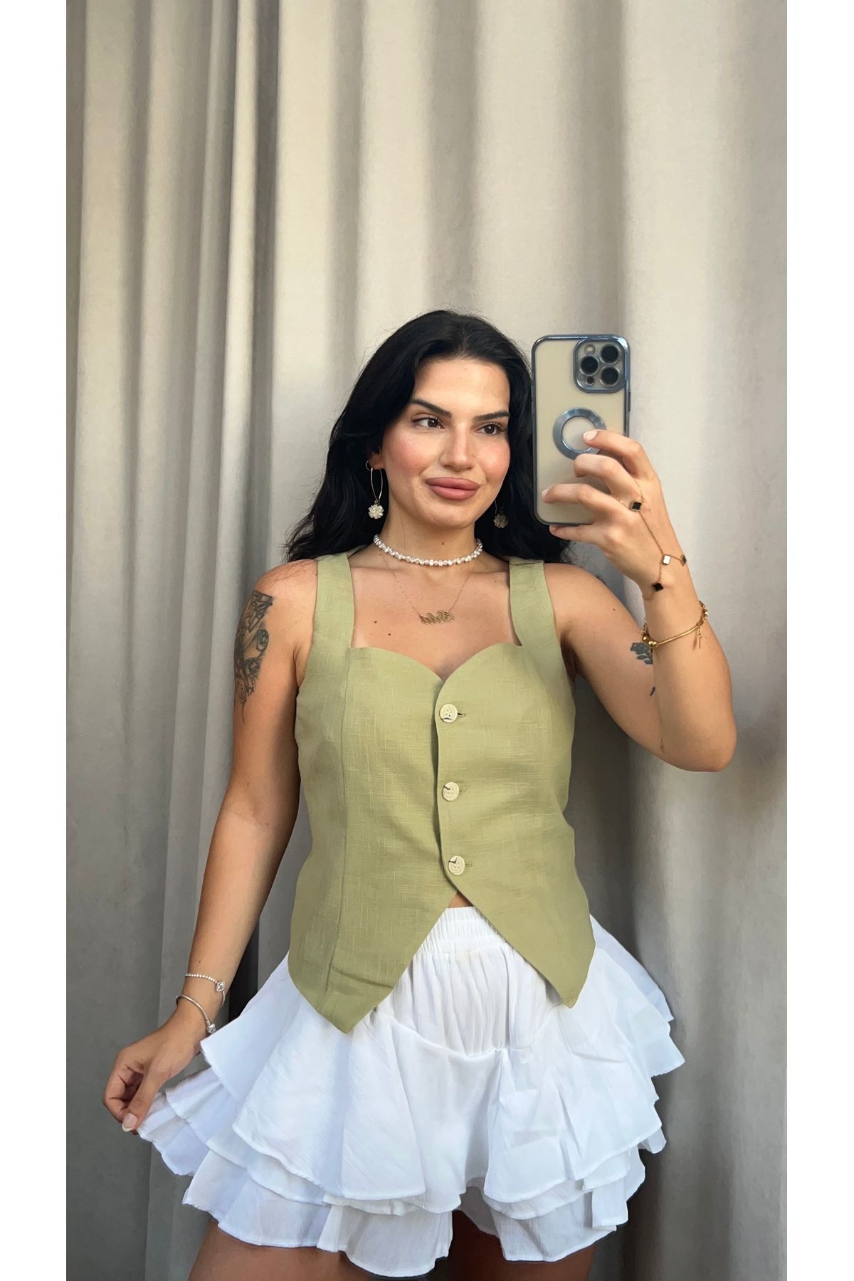 Butik HAKİ KETEN DÜĞMELİ YELEK