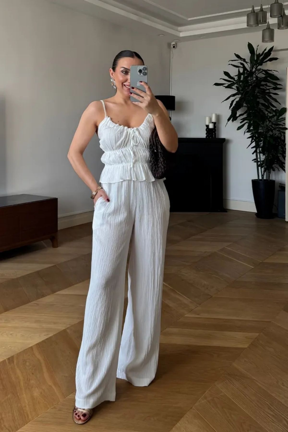 Tuba Butik Asklı Bluz Pantolon Kadın Takım