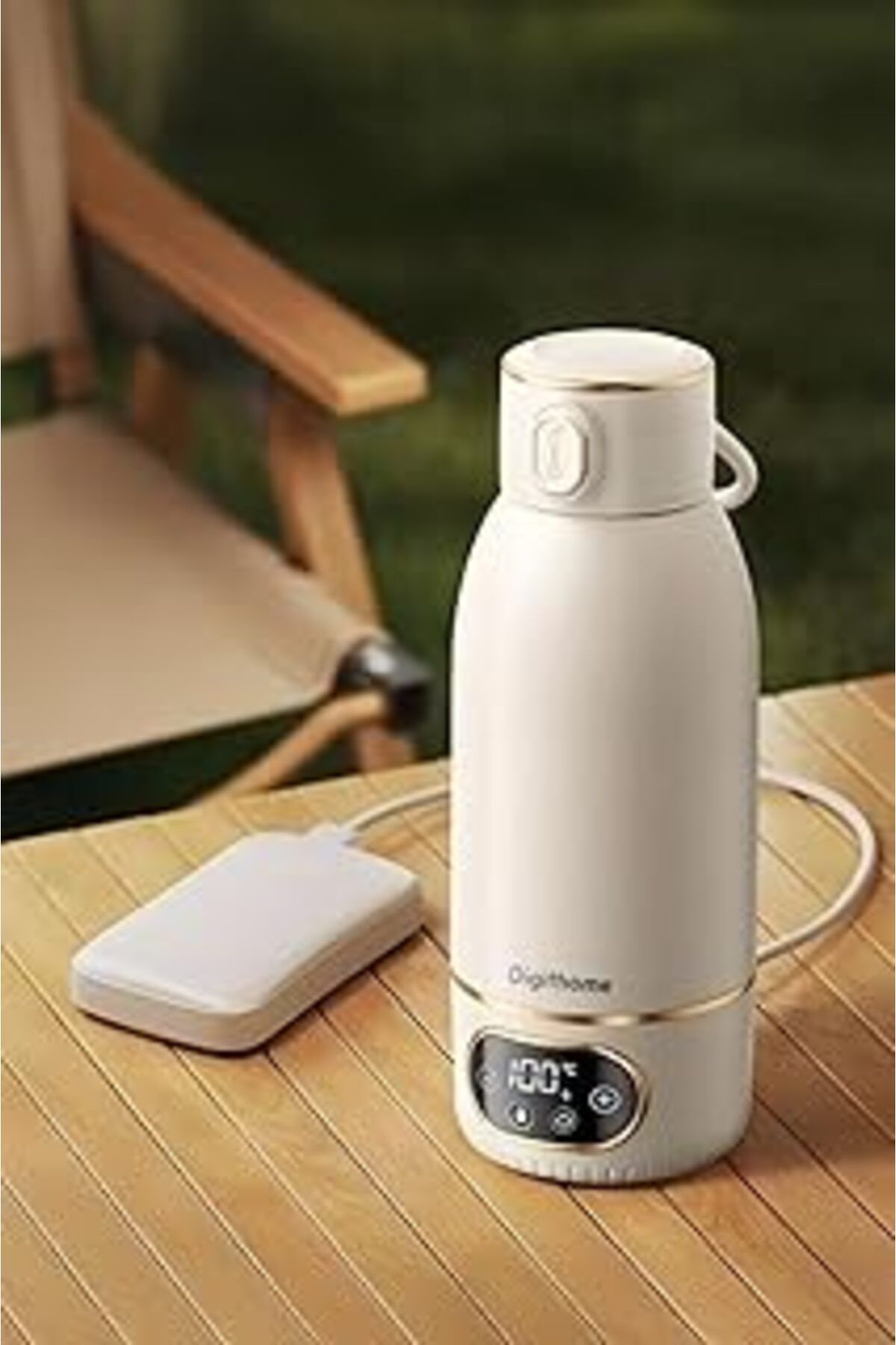 Mu Art Ahşap Digithome Go Smart Taşınabilir Şarjlı Çelik Su Isıtıcı Kablosuz Kettle (35-100 C°) Milky White 500