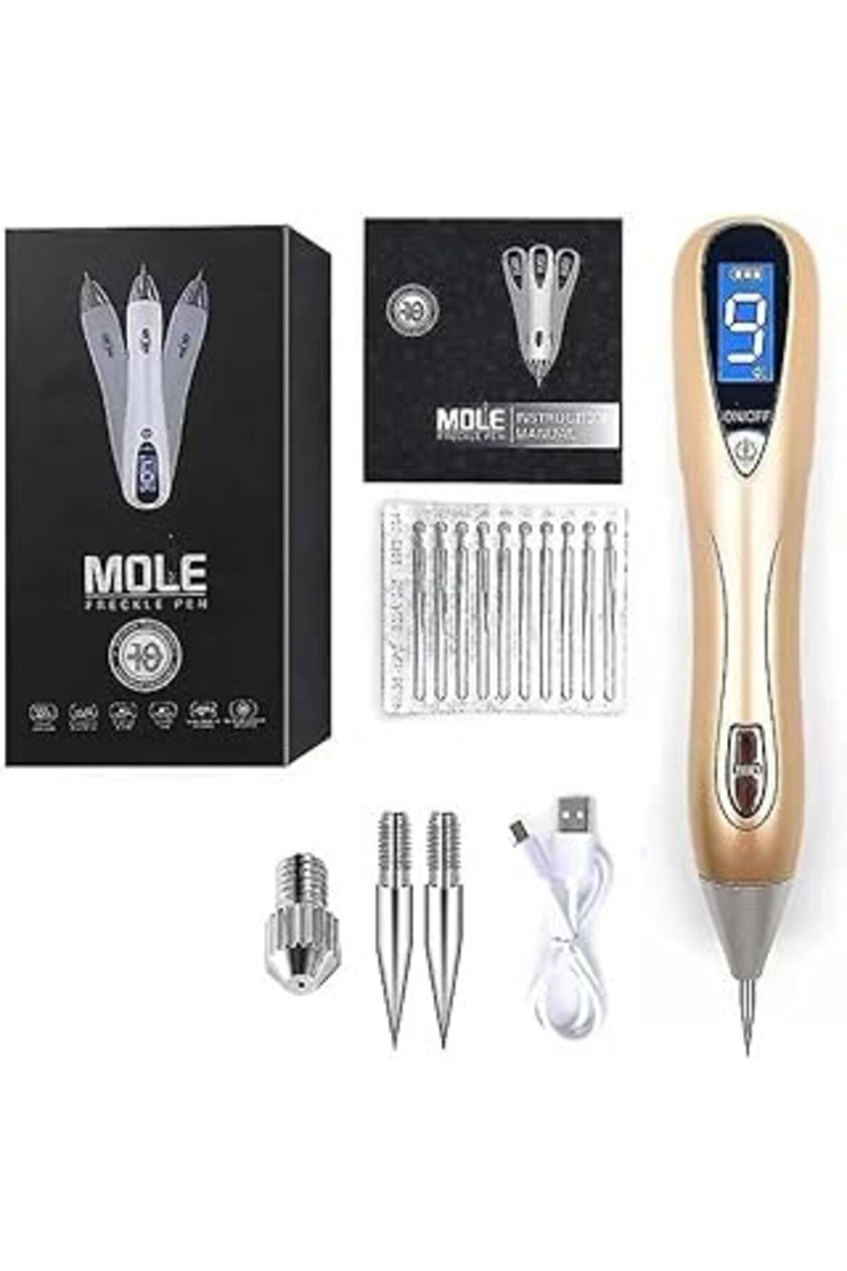 Mu Art Ahşap Mole Plexr Pen Gold-Plazma Kalem Seti, Kablosuz Şarj, 10 İğne, 3 Kartuş