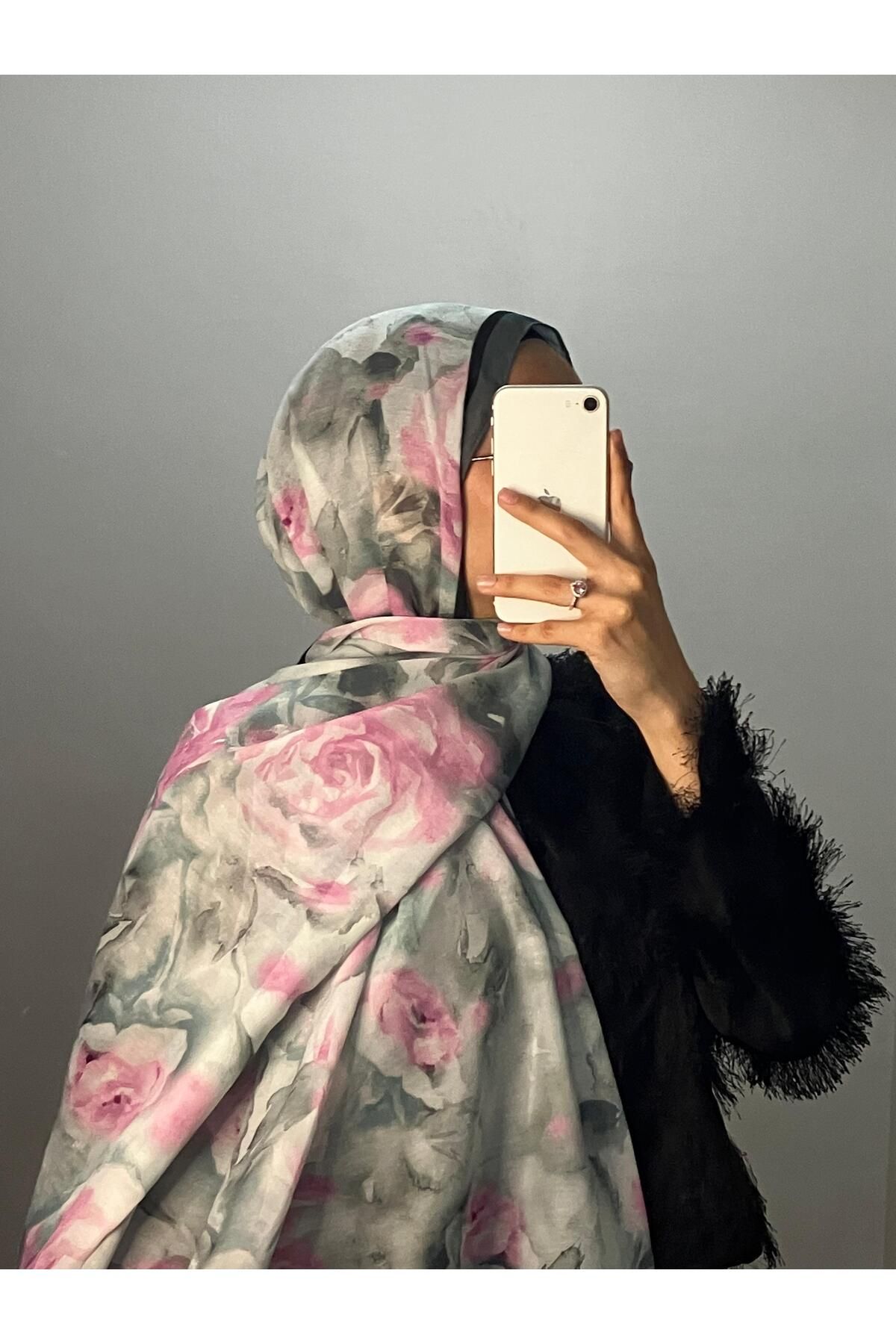 eyfel şal eşarp Pembe-Mavi Tonları Çiçek Desenli Pamuklu Şal