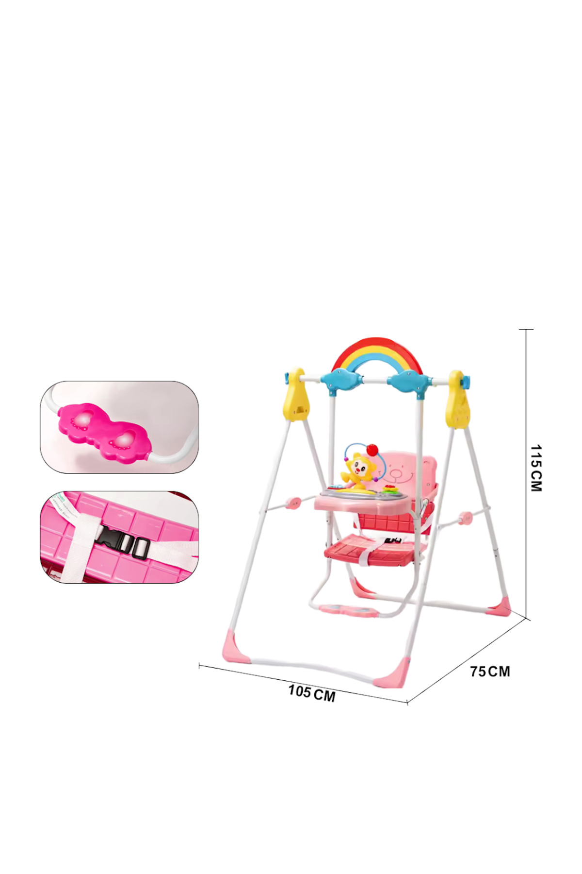 أرجوحة أطفال مع قوس على شكل قوس قزح وصينية قابلة للفصل