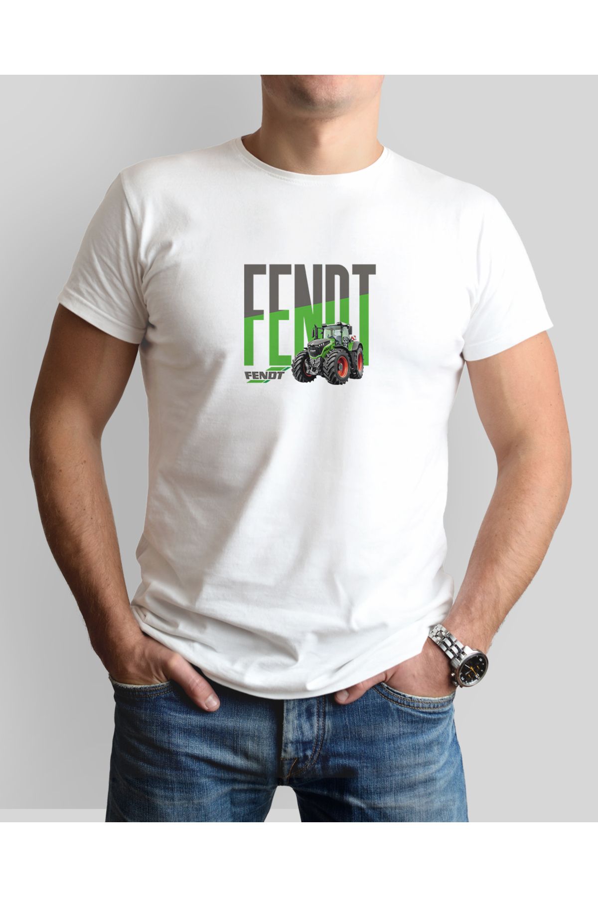 ONUR KANGAL Fendt Traktör Baskılı Sıfır Yaka Premium Tişört -TM2062