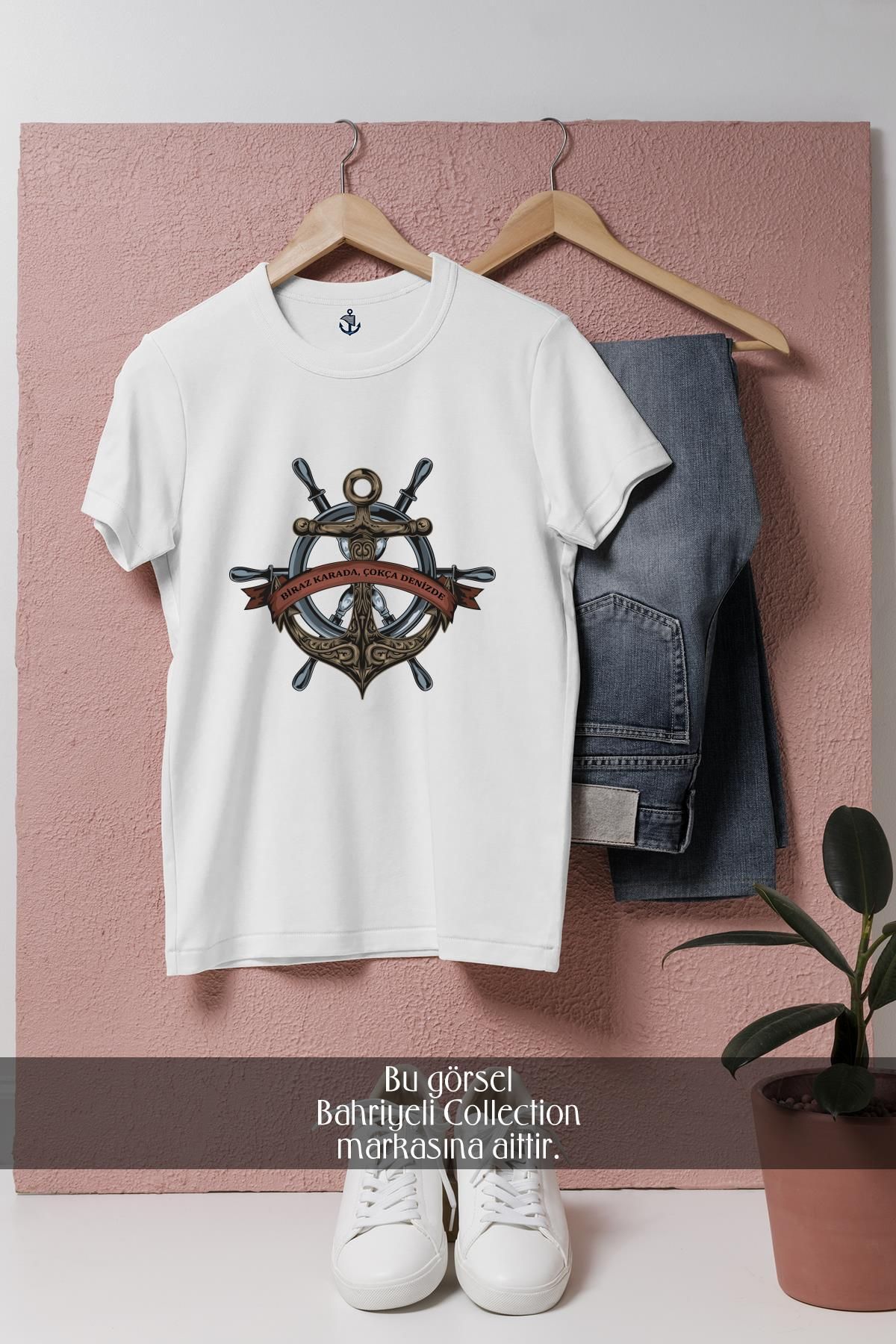Bahriyeli Collection Oversize Biraz Karada, Çokça Denizde Çıpa-Çapa Tasarımlı Unisex T-Shirt