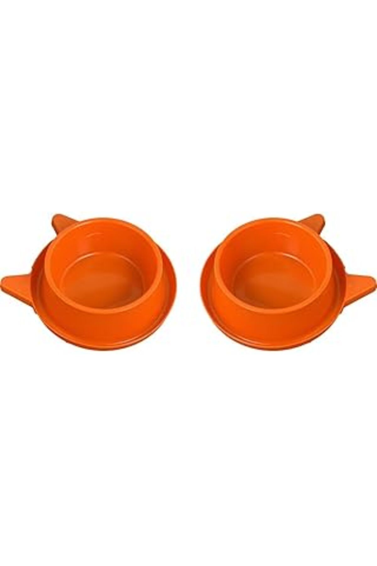 Mu Art Ahşap Miapet 2'Li Plastik Kedi Kulaklı Mama Ve Su Kabı Seti 400 Ml Turuncu