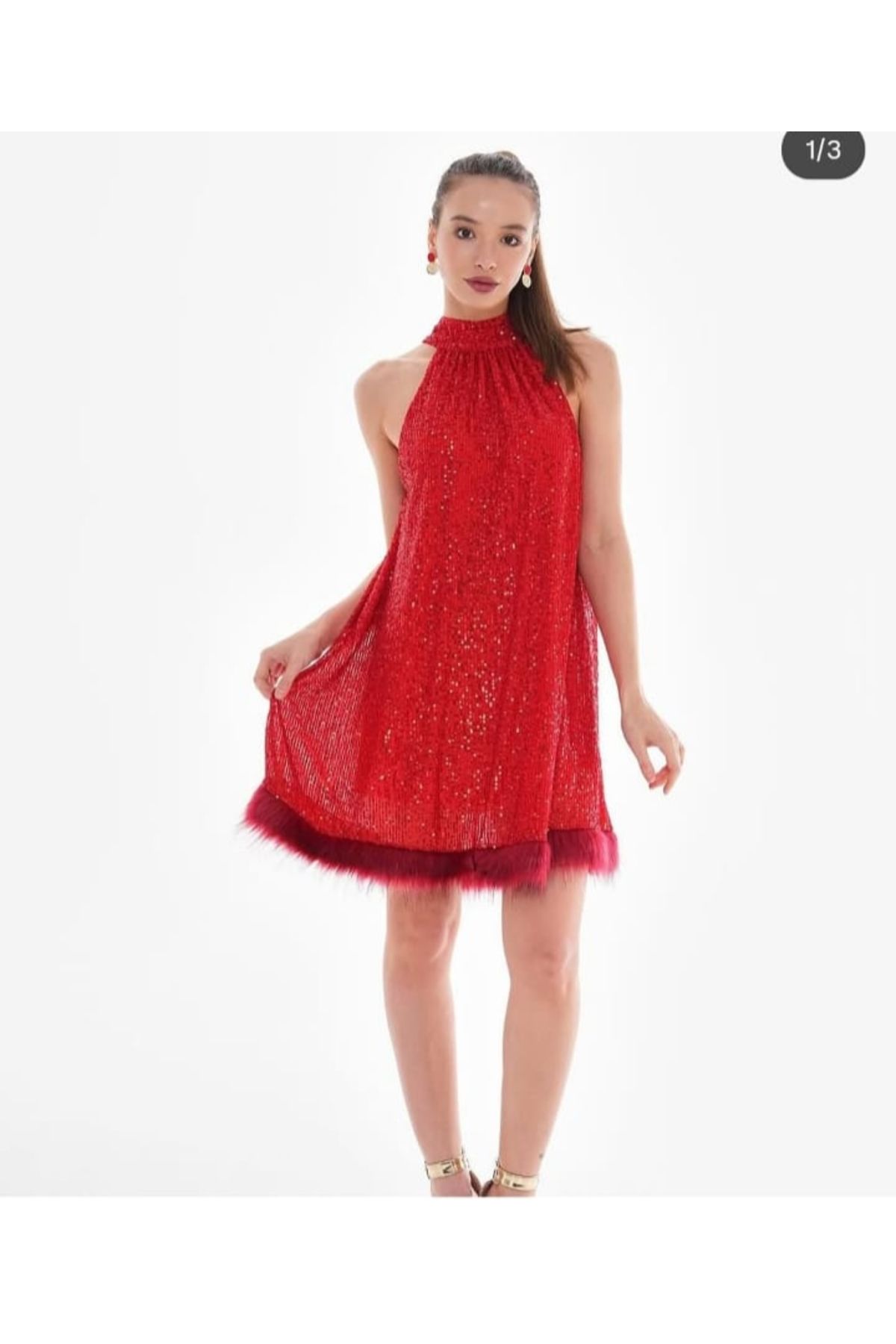 Zirova Fashion Sırt Ense Detaylı Pul Payetli Elbise