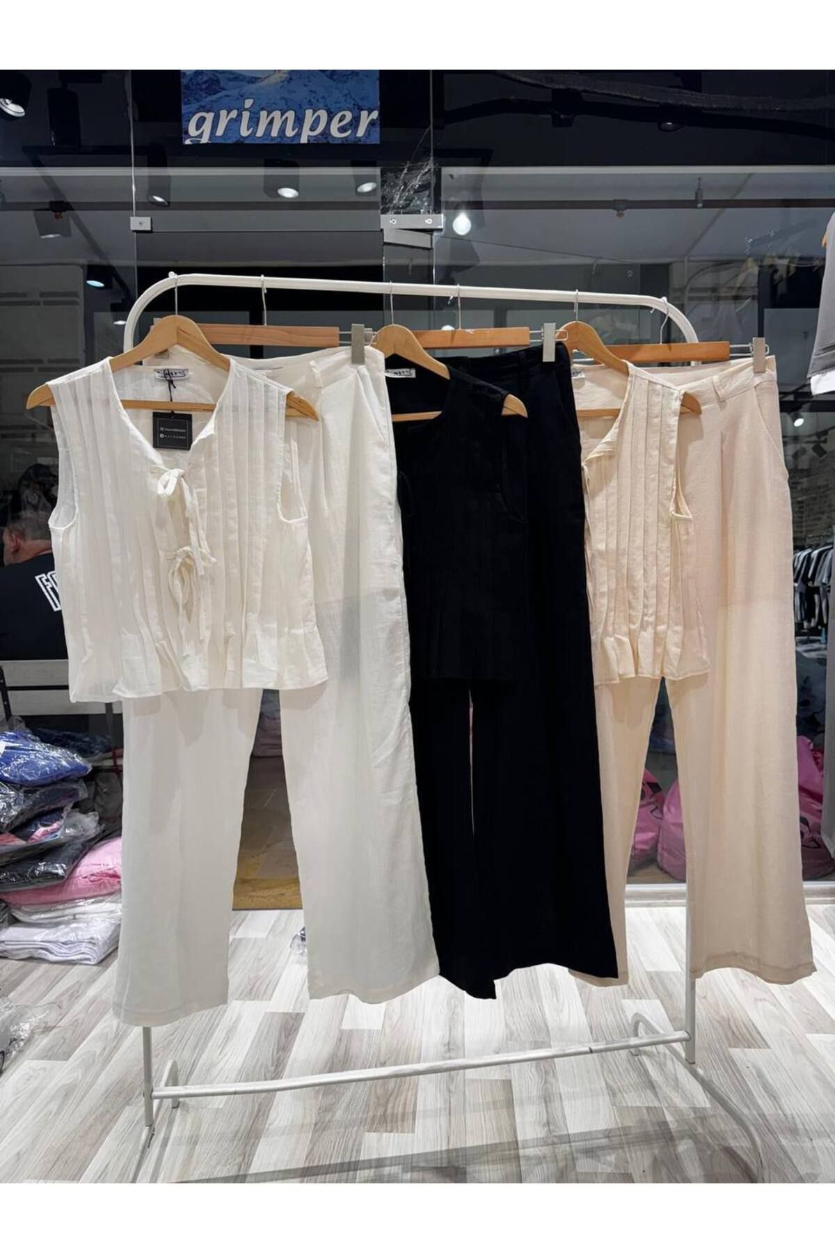 Sachistanbul Keten Bağcıklı Bluz Pantolon Takım