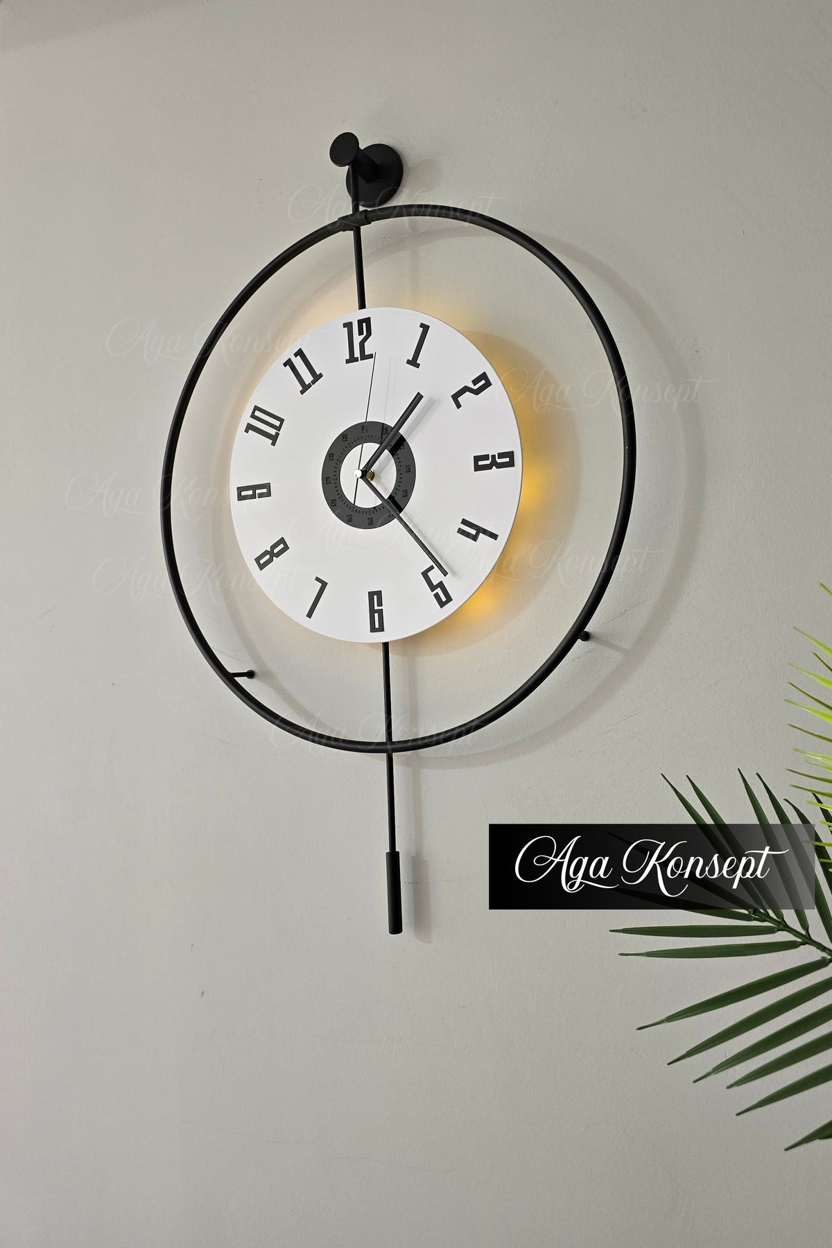 AGA KONSEPT LED'li SİYAH İZMİR Kristal Tiktok (ORTA BOY 40 X 60 Cm), Modern Dekoratif Metal Duvar Saati