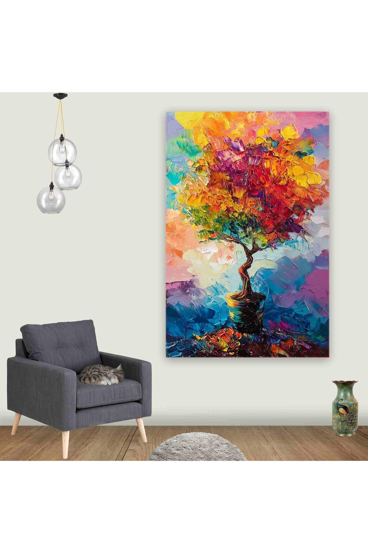 Ritmo Canvas Yağlı Boya Ağaç (2) Kanvas Tablo