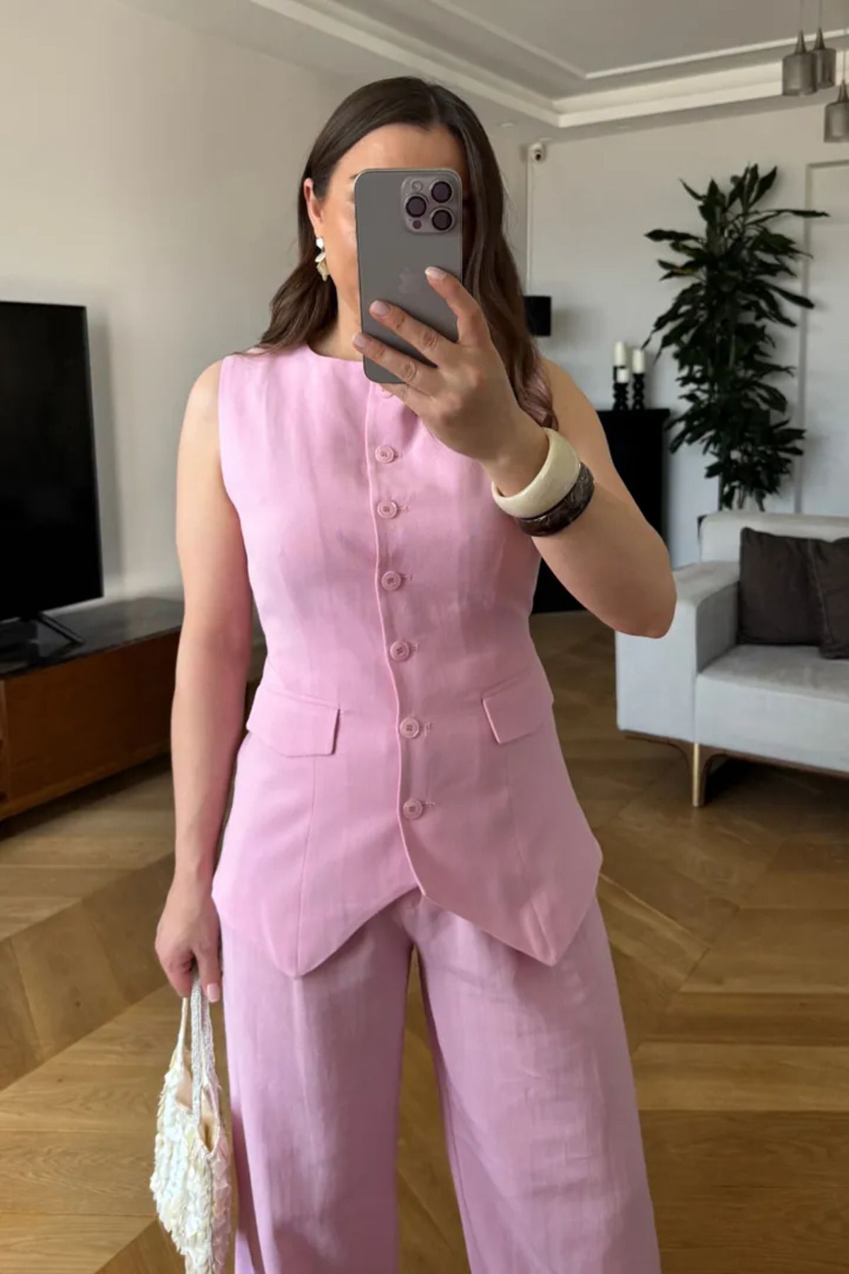 Tuba Butik Bisiklet Yaka Keten Karışımlı Kadın Yelek