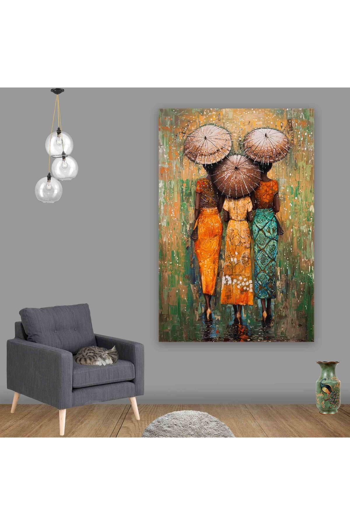 Ritmo Canvas Yağmurda Yürüyen Üç Kadın Kanvas Tablo