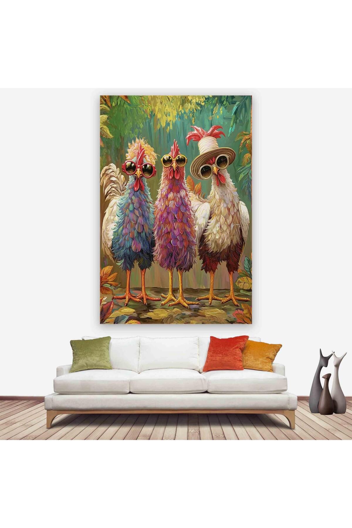 Ritmo Canvas Gösterici Tavuklar ve Horoz Kanvas Tablo