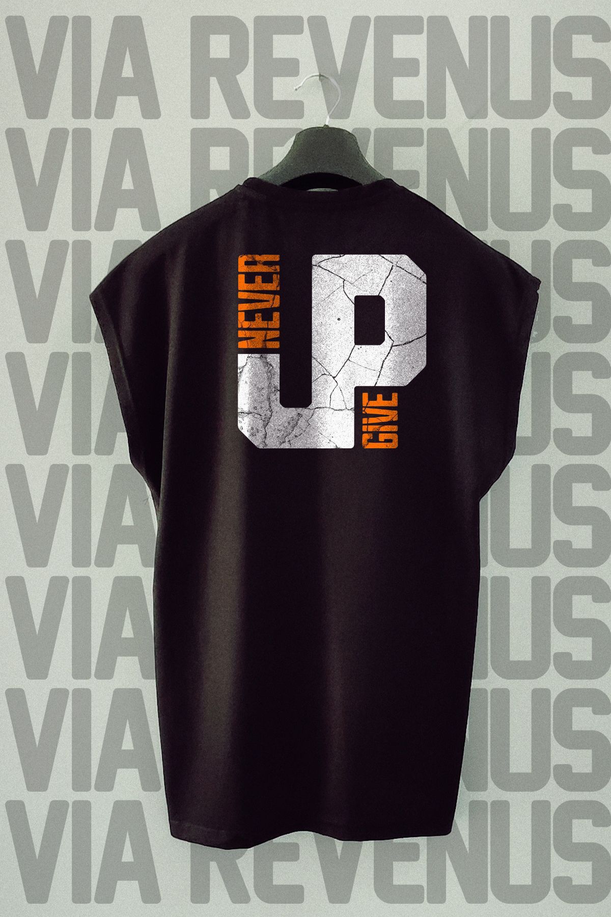 Vordevia Never Give Up Sırt Baskılı Sıfır Kollu Bisiklet Yaka Spor Tshirt