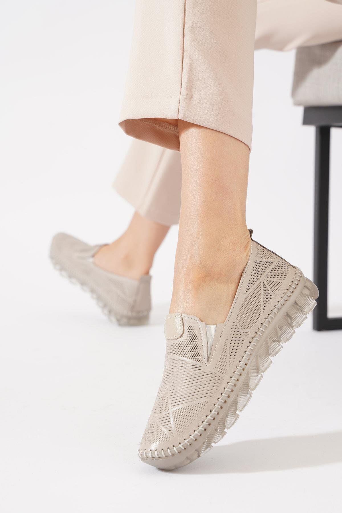 Moda Pie Naste Çift Lastik Lazer Kadın Hakiki Deri Ayakkabı Silver