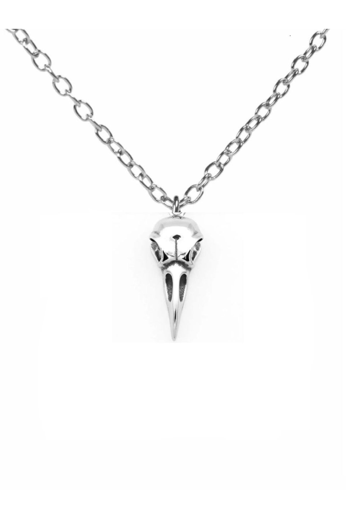 Herşey Nota Gotik Karga Kafası Figürlü Kolye 60 cm Zincirli | Mistik ve Unisex Metal Takı