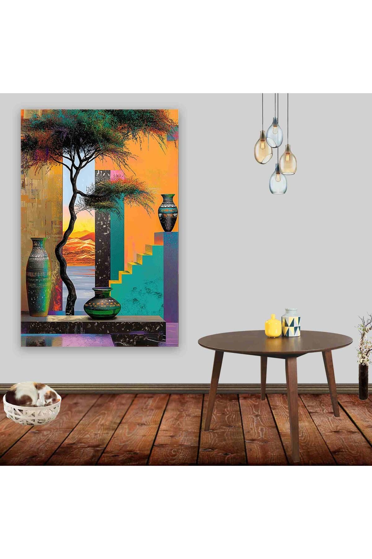 Ritmo Canvas Etnik Tarzda Vazo ve Figürler Kanvas Tablo