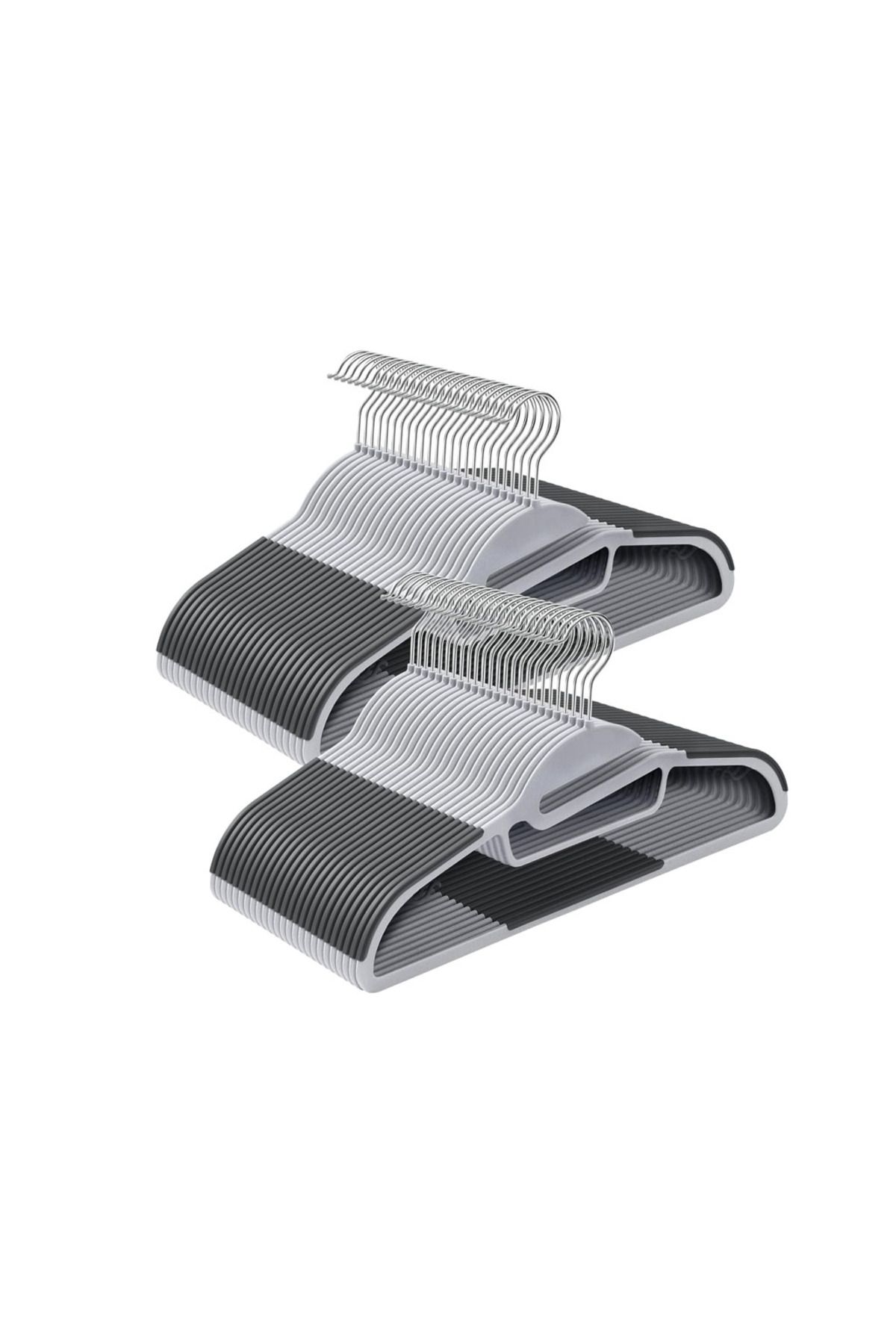ASTERA Plastik Askı 50'li Set - U Açıklıklı, Kaymaz, Döner Kancalı, Gri
