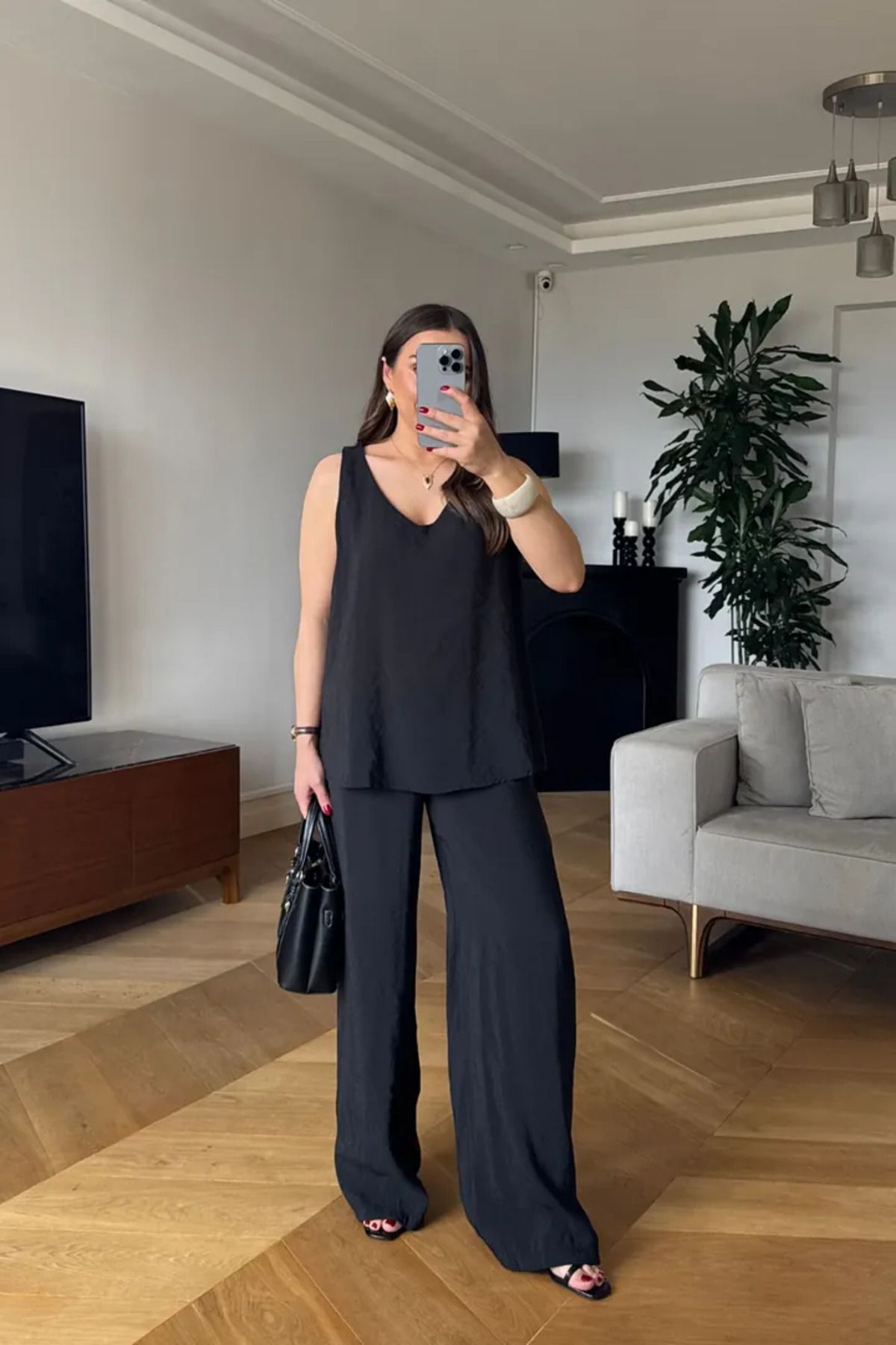 Tuba Butik V Yaka Bluz Pantolon Kadın Takım