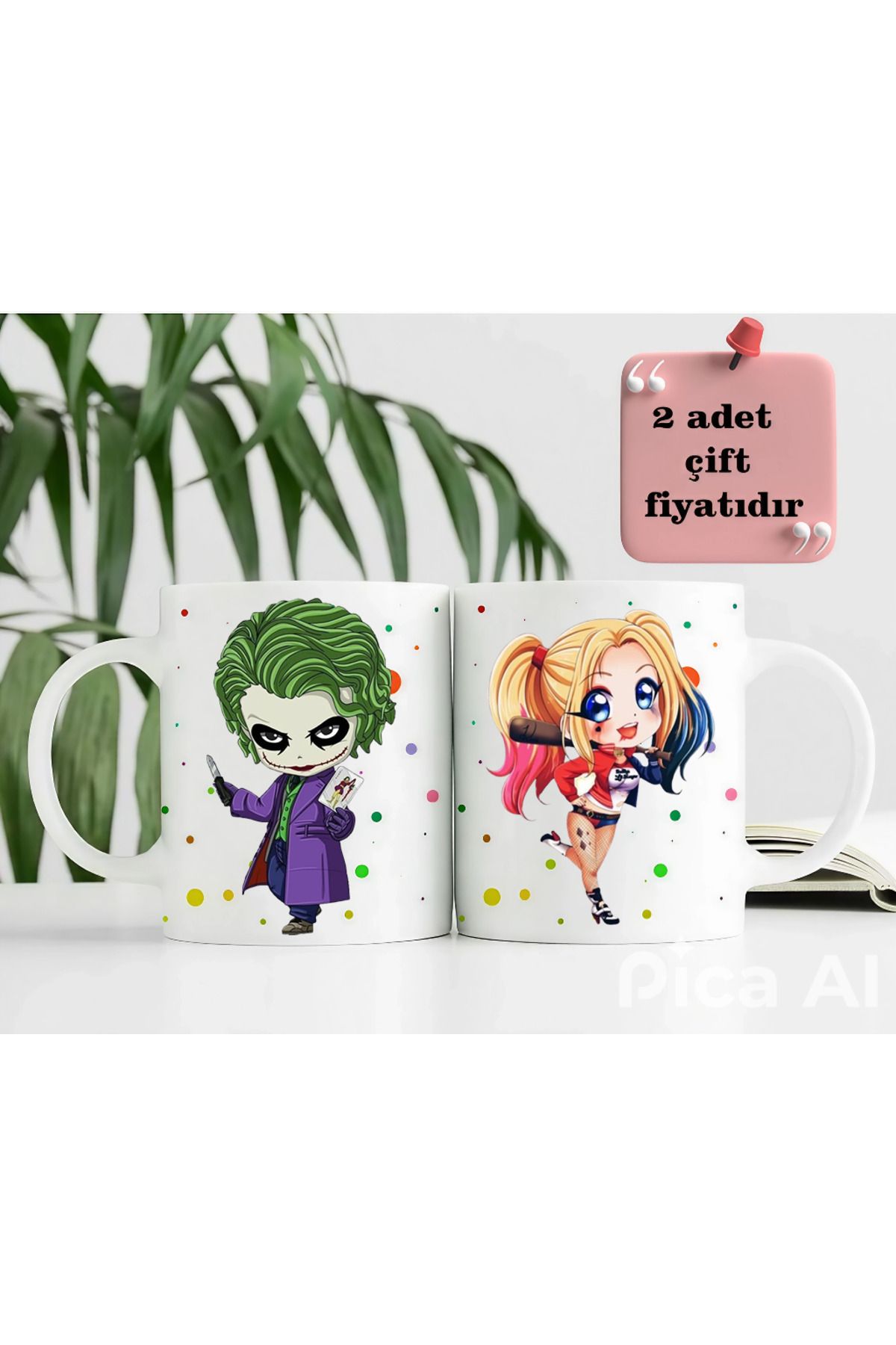 GünayStore Joker Harley Quinn 2’li Çift Sevgili Hediye Kupası Bardak Kahve Çay Fincanı 300 ml