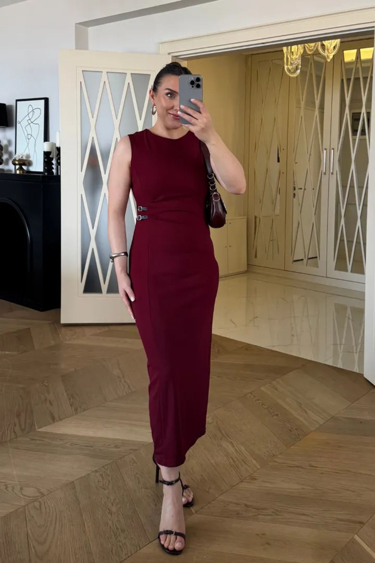 Tuba Butik Drape Detaylı Midi Elbise