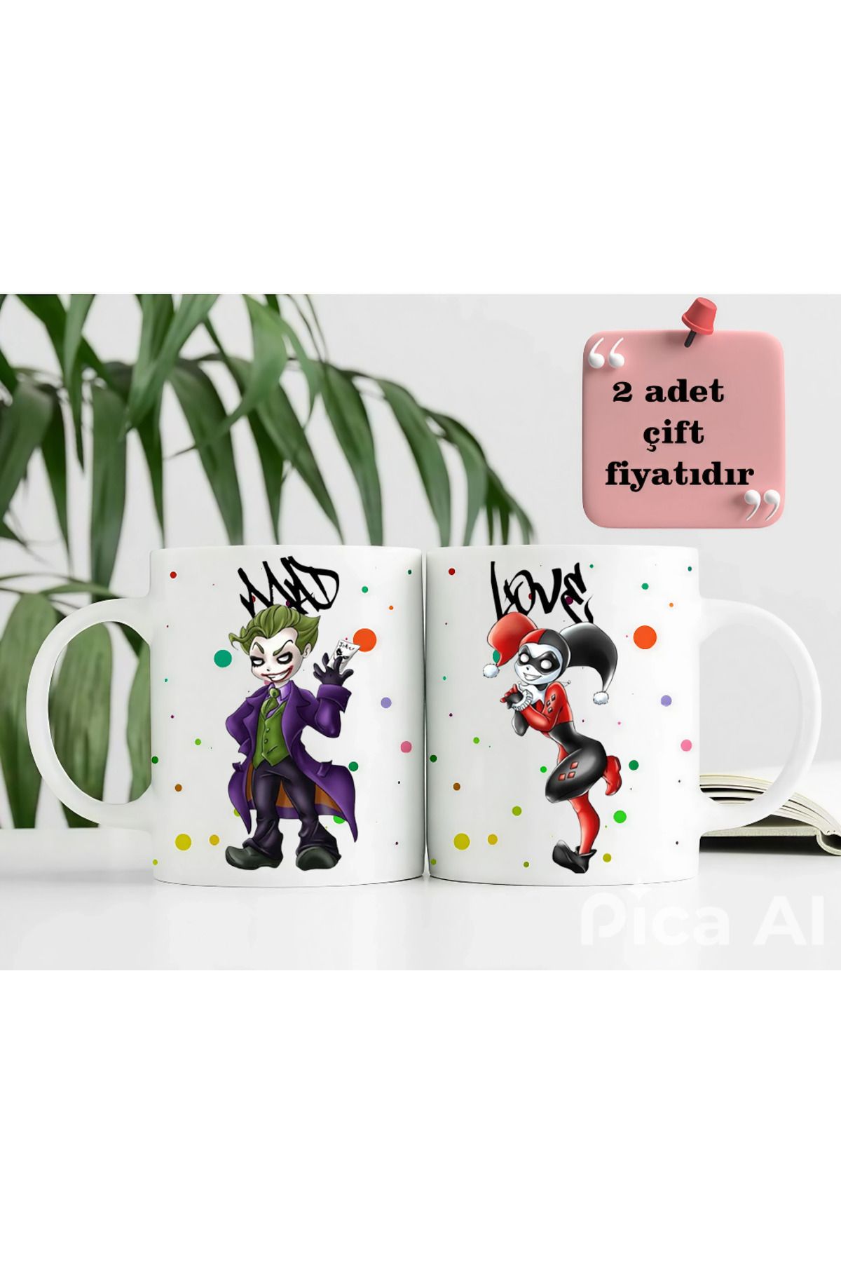 GünayStore Joker Harley Quinn 2’li Çift Sevgili Hediye Kupası Bardak Kahve Çay Fincanı 300 ml