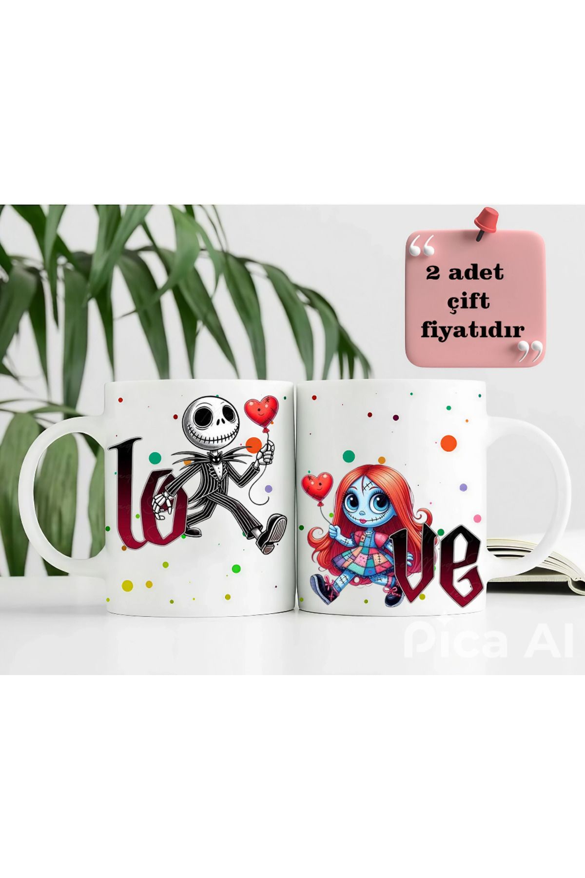GünayStore Corpse Bride Victor (Ölü gelin) 2’li Çift Sevgili Hediye Kupası Bardak Kahve Çay Fincanı 300 ml