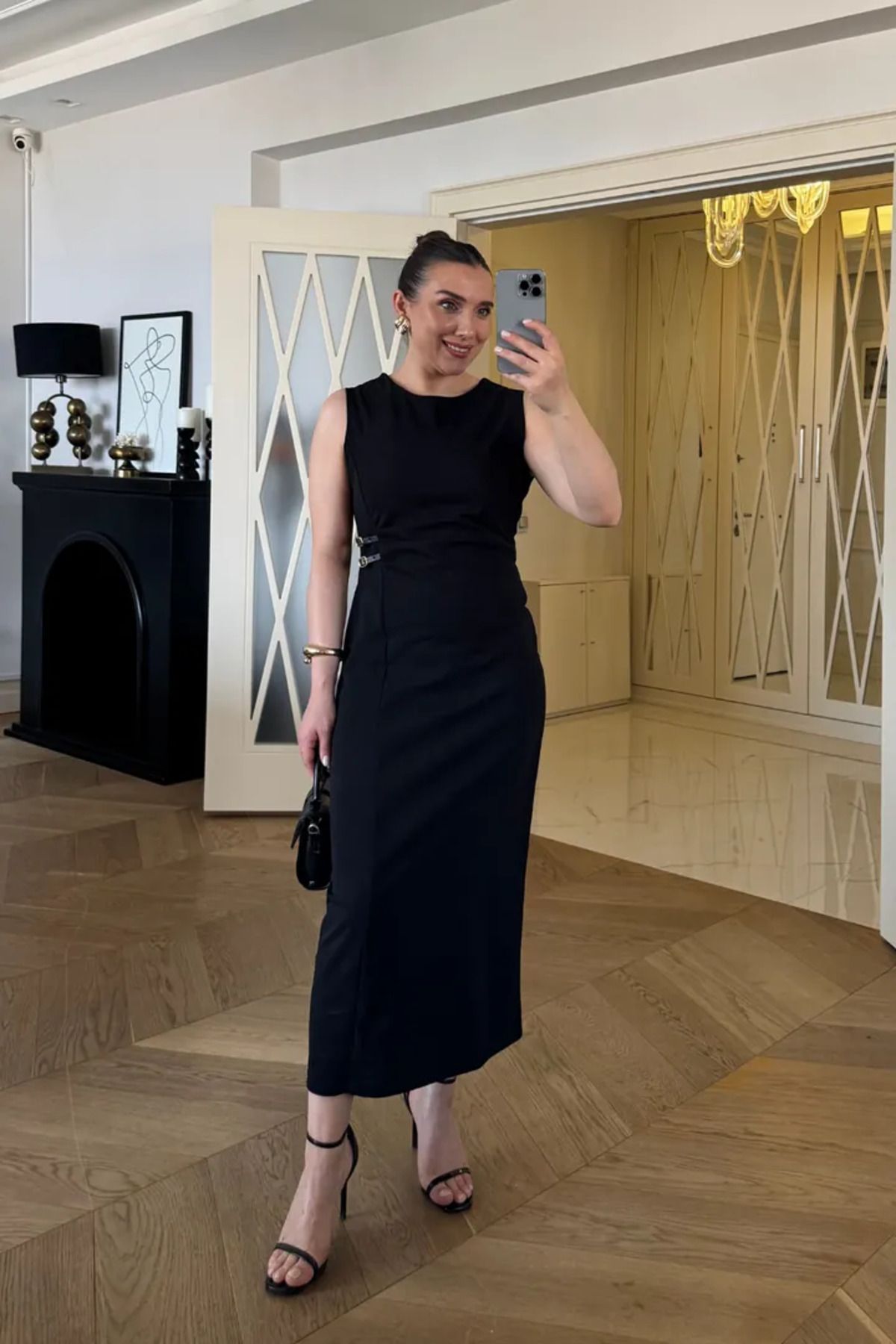 Tuba Butik Drape Detaylı Midi Elbise