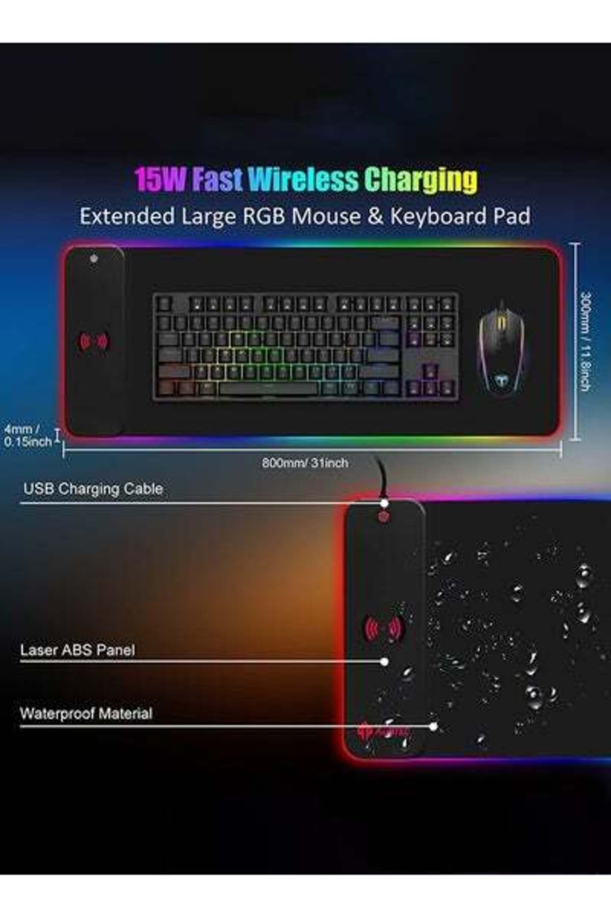 MOTIM-Gaming Mouse Pad with Wireless Fast Charge 15W LED Mouse Mat Non-Slip Rubber Base Extended MousePad 4