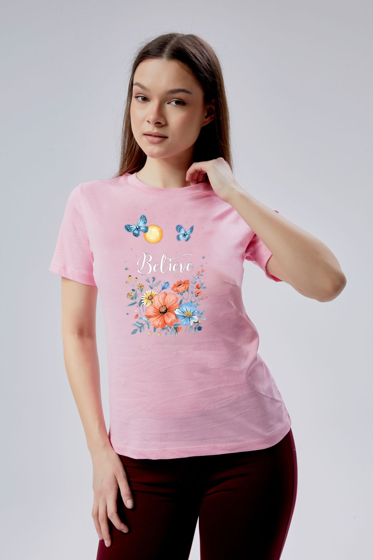 Kurun's Collection Believe Baskılı Kısa Kol Pamuklu Tshirt
